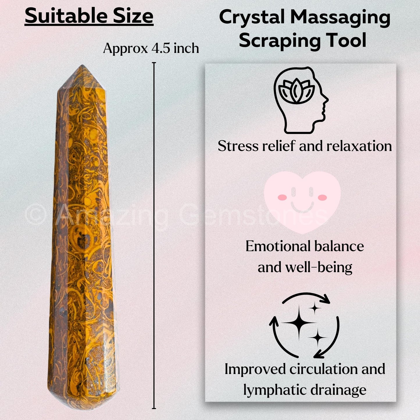 Amazing Gemstone Mariyam Jasper Crystal Wand Massage Stick - Pelvic Wand Gua Sha for Adults - Crystals and Healing Stones Massage Wands for Adults Gifts (Pointed)