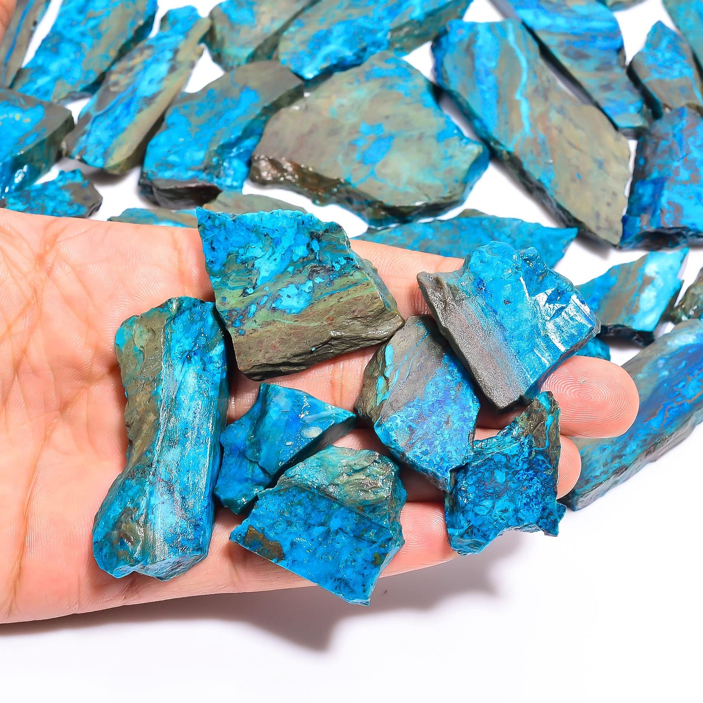 Natural Azurite Raw Slice Gemstone- Healing Crystals for DIY Jewelry Making -Loose Natural Cabochon -Perfect for Crafting Unique Jewelry Designs (5 pcs, 25-35 mm)
