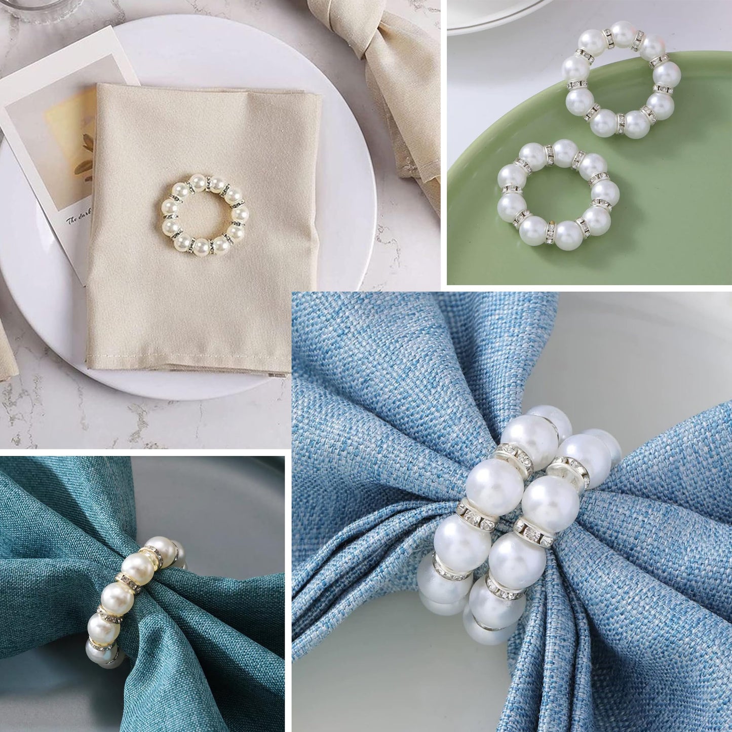 100 Pcs Silver Disposable Napkin Rings Imitation Pearl Ring Napkin Holder Delicate White Beaded Serviette Buckles for Wedding. Party, Family Parties, Engagements, Dinner Table Decor and Daily Use