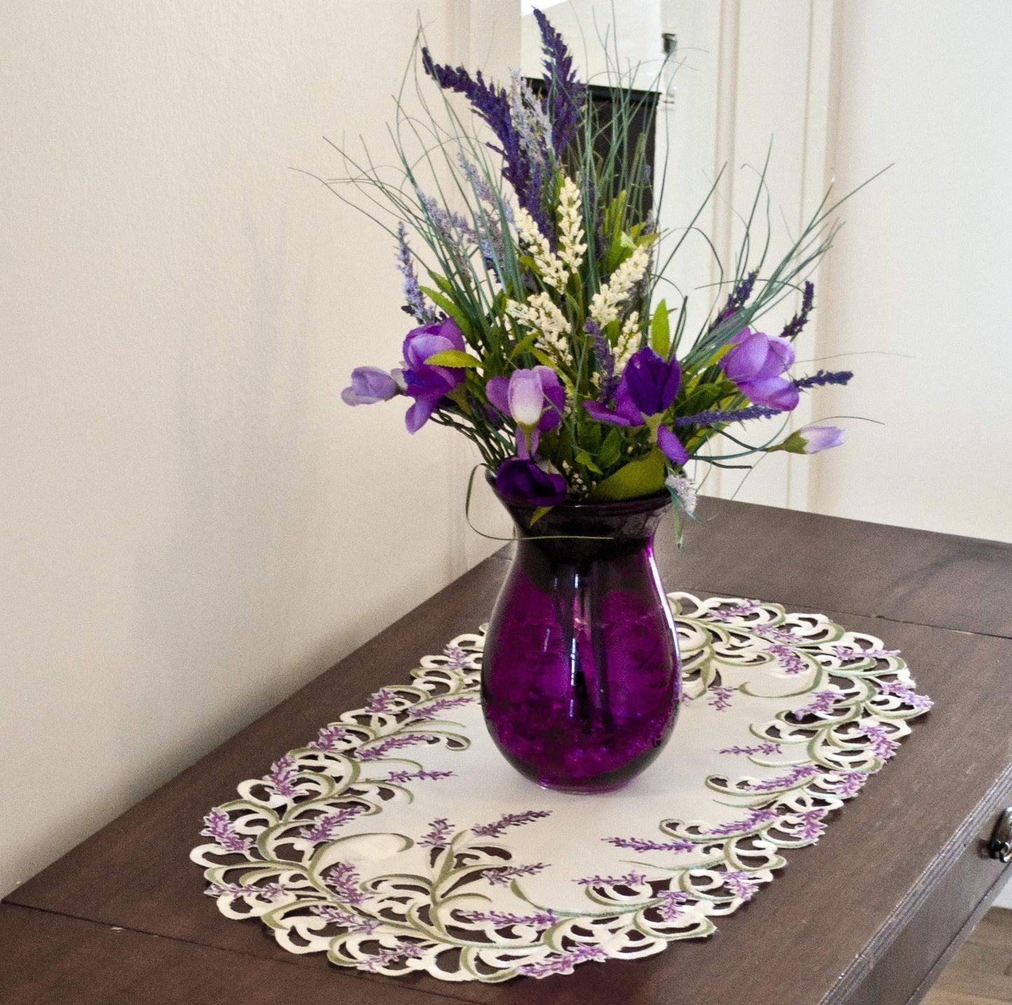 Embroidered Purple Embroidered Lavender Lilac Table Runner 14 X 28 Inch