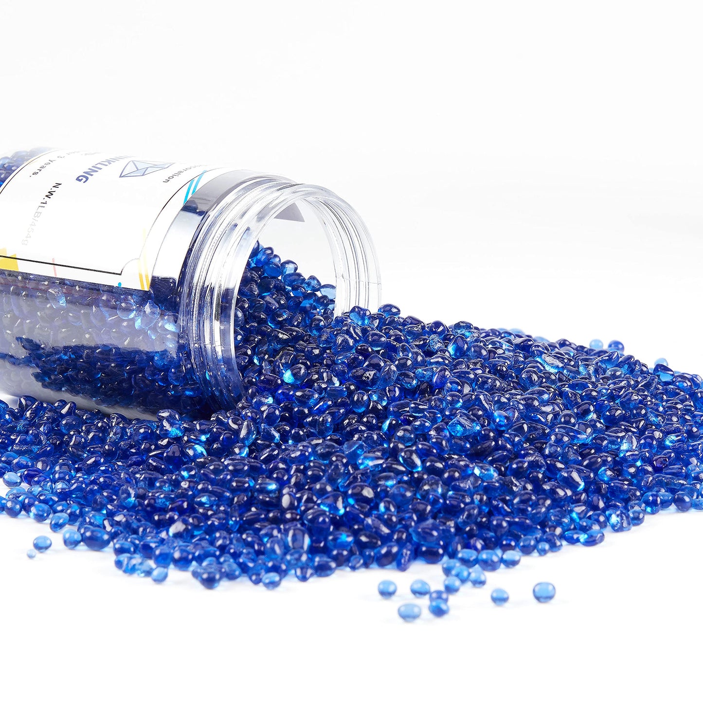 TWINKLING High Luster Round Fire Glass Stones,Glass Marbles Pebbles,Glass Beads Gems for Fire Pit Vase Fillers Crafts Aquarium Garden Decoration,3-6mm,1-Pound Jar (Cobalt Blue)