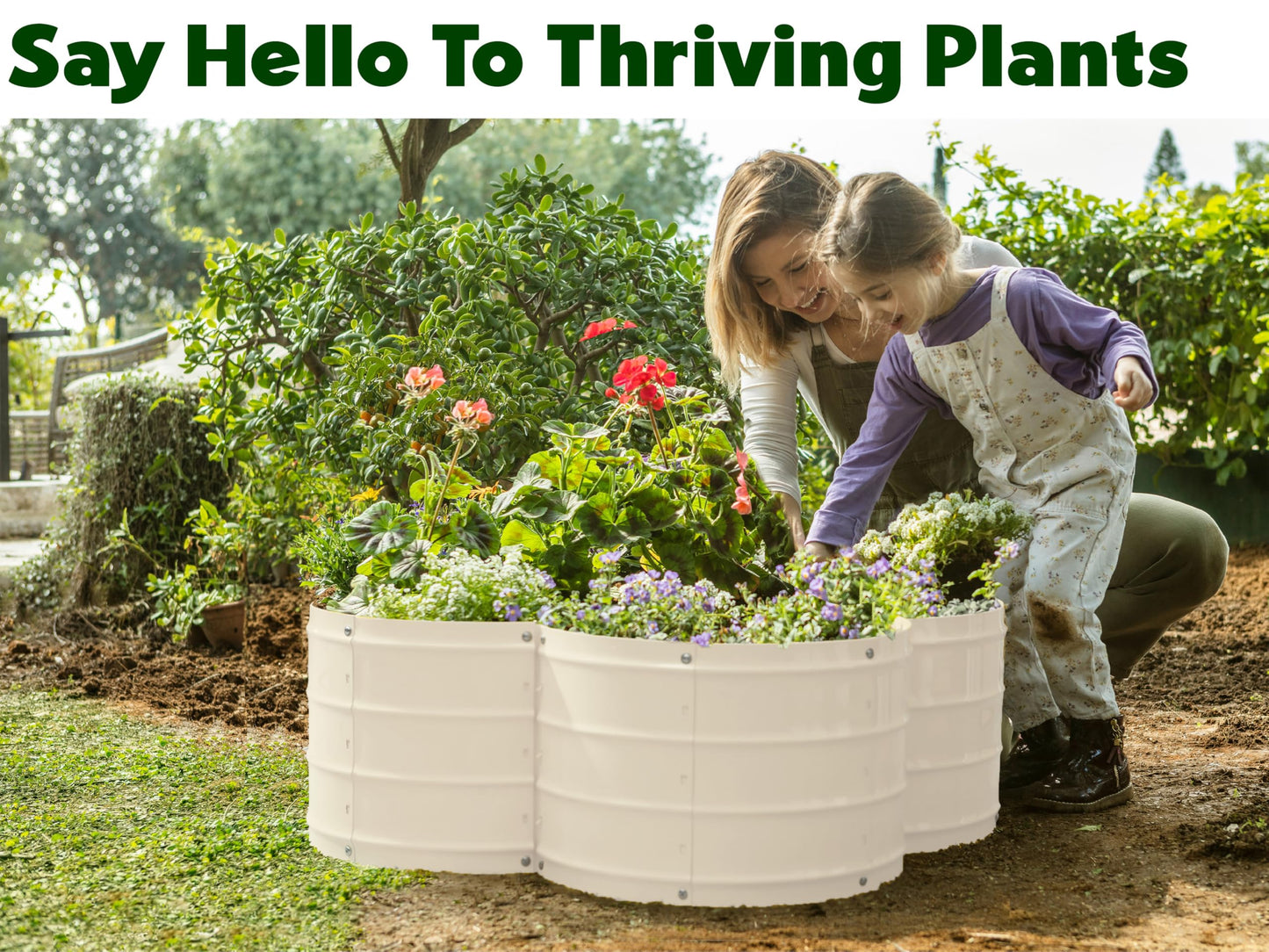 Plant & Plot Galvanized Raised Garden Beds Outdoor // 3×3×1 ft Planter Raised Beds for Gardening, Vegetables, Flowers // Large Metal Garden Box (White) // Patented Tool-Free Design