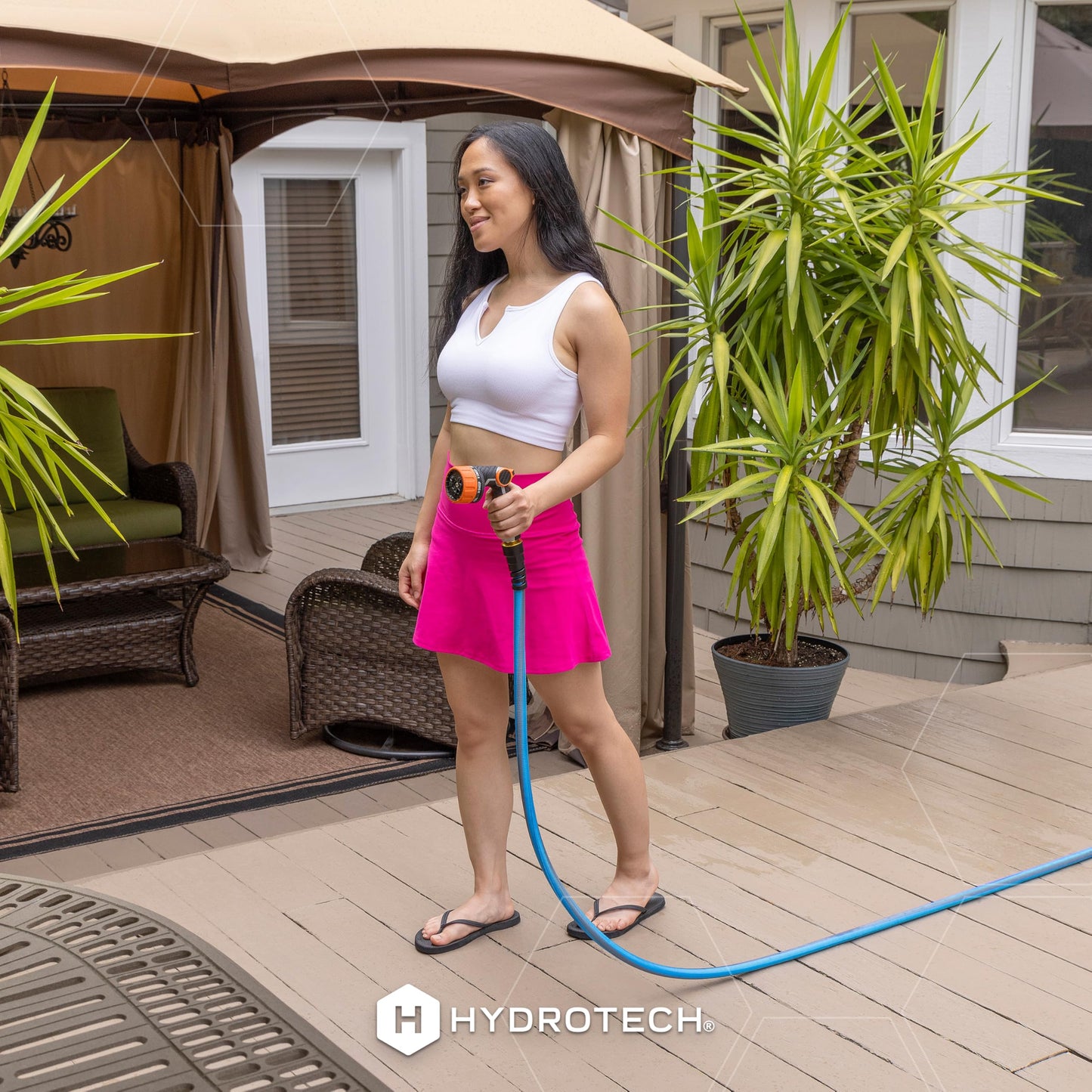 HydroTech FlatJacket 5/8" 25 ft Garden Hose with Patented Force Control Technology- Flexible, Kink-Free, Lightweight Hose for Lawn, Garden, Car Washing, Deck and Patio Cleaning