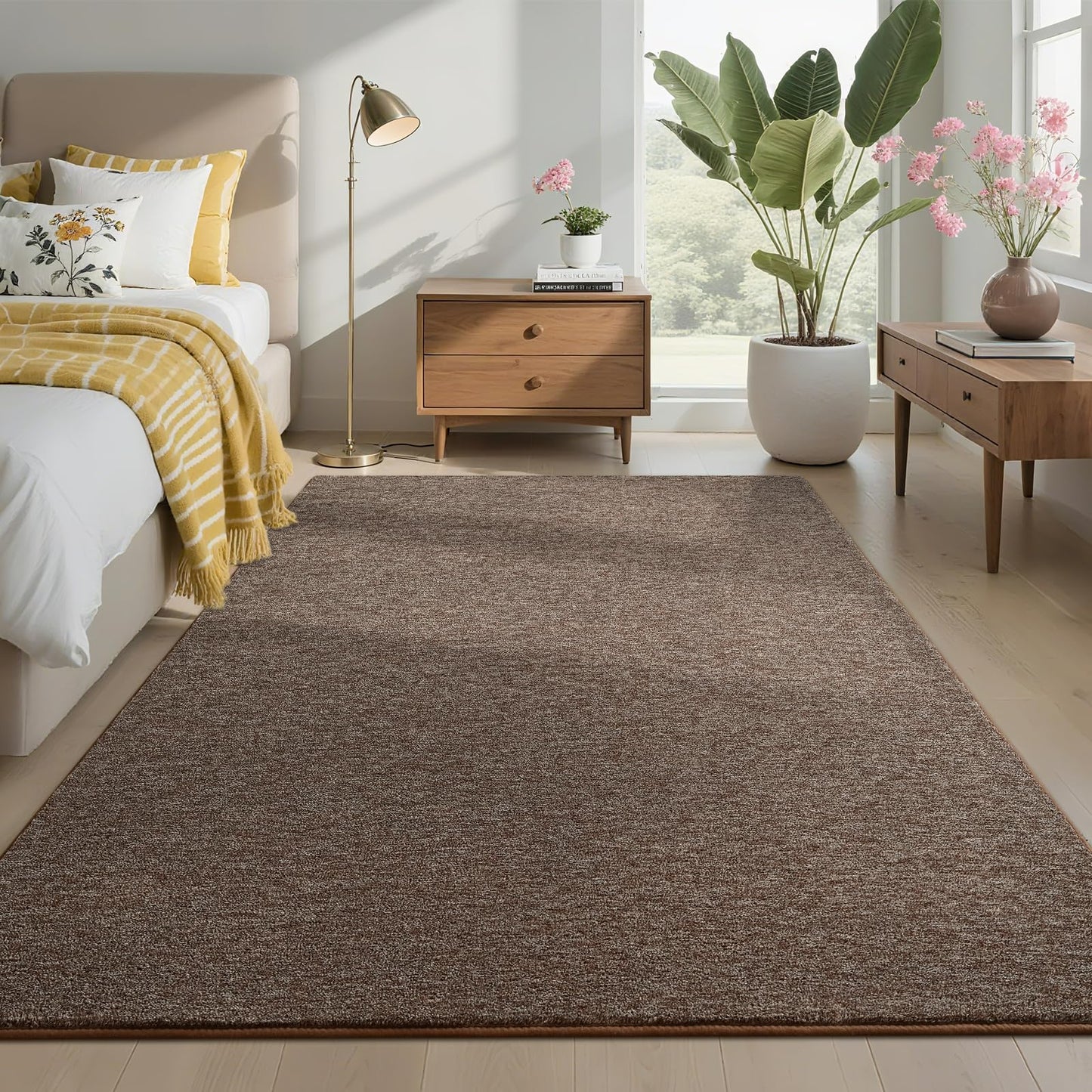 FALARK 4x6 Area Rugs for Bedroom Living Room, Brown Soft Low-Pile Modern Indoor Thickened Memory Foam Non-Slip Washable Carpets for Kids Dorm Home Decor Rug