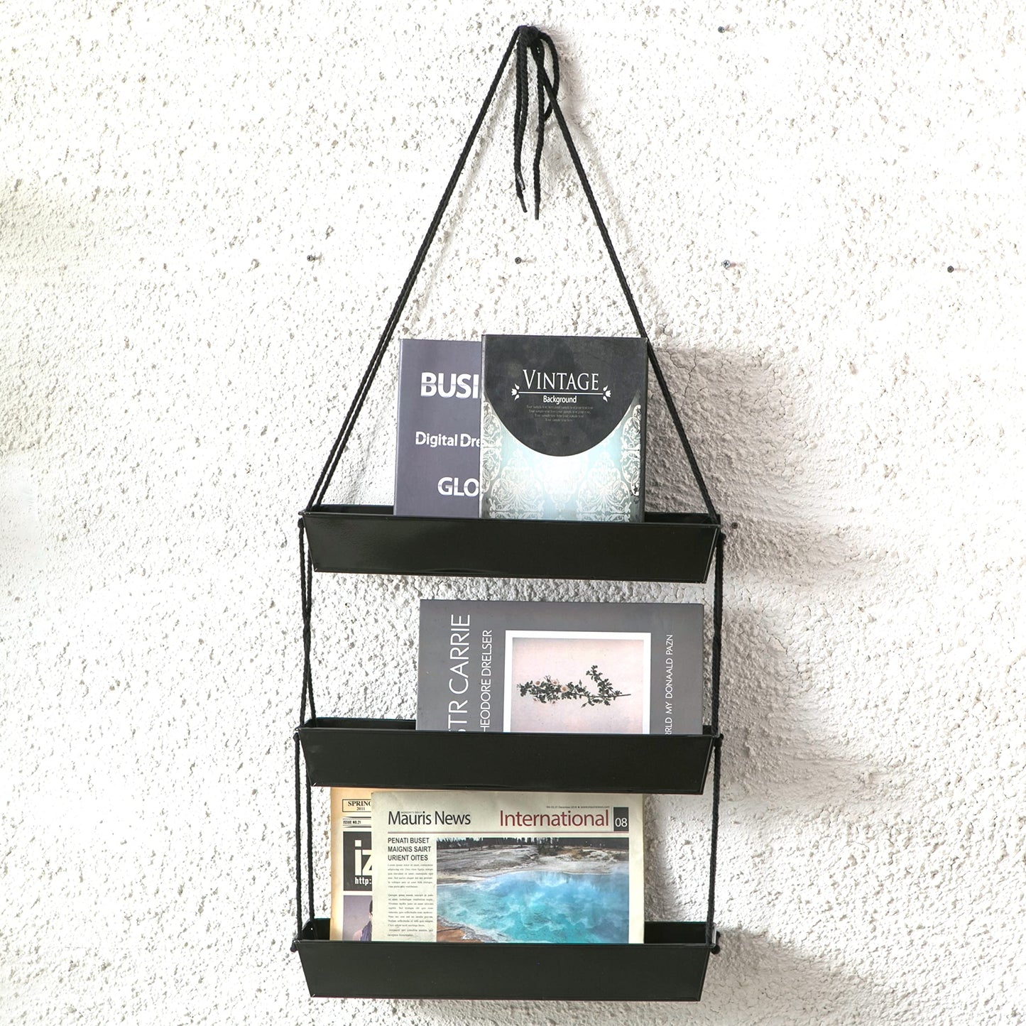 LaLaGreen 16 Inch Wall Mounted Tiered Planter for Indoor Succulent Plants, 3 Tier Modern Black Rectangular Metal Planter