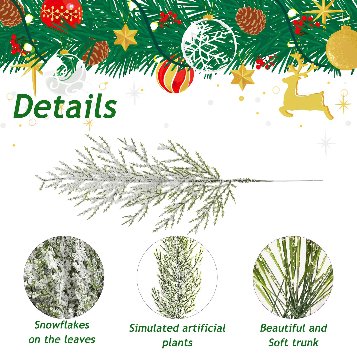 Orgrimmar Snowy Artificial Pine Branches,30 Pcs Christmas Greenery Pine Stems, 13.8” Frosted Faux Cedar Branches, Christmas Greenery Picks for Wreath DIY Craft Home Decorations