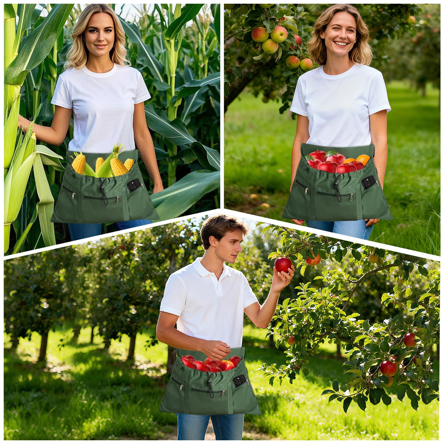 Gardening Apron, Garden Aprons with Pockets & Drawstring Bag, Waterproof 600D Fruit Storage Harvest Picking Apron Pouch for Women & Men