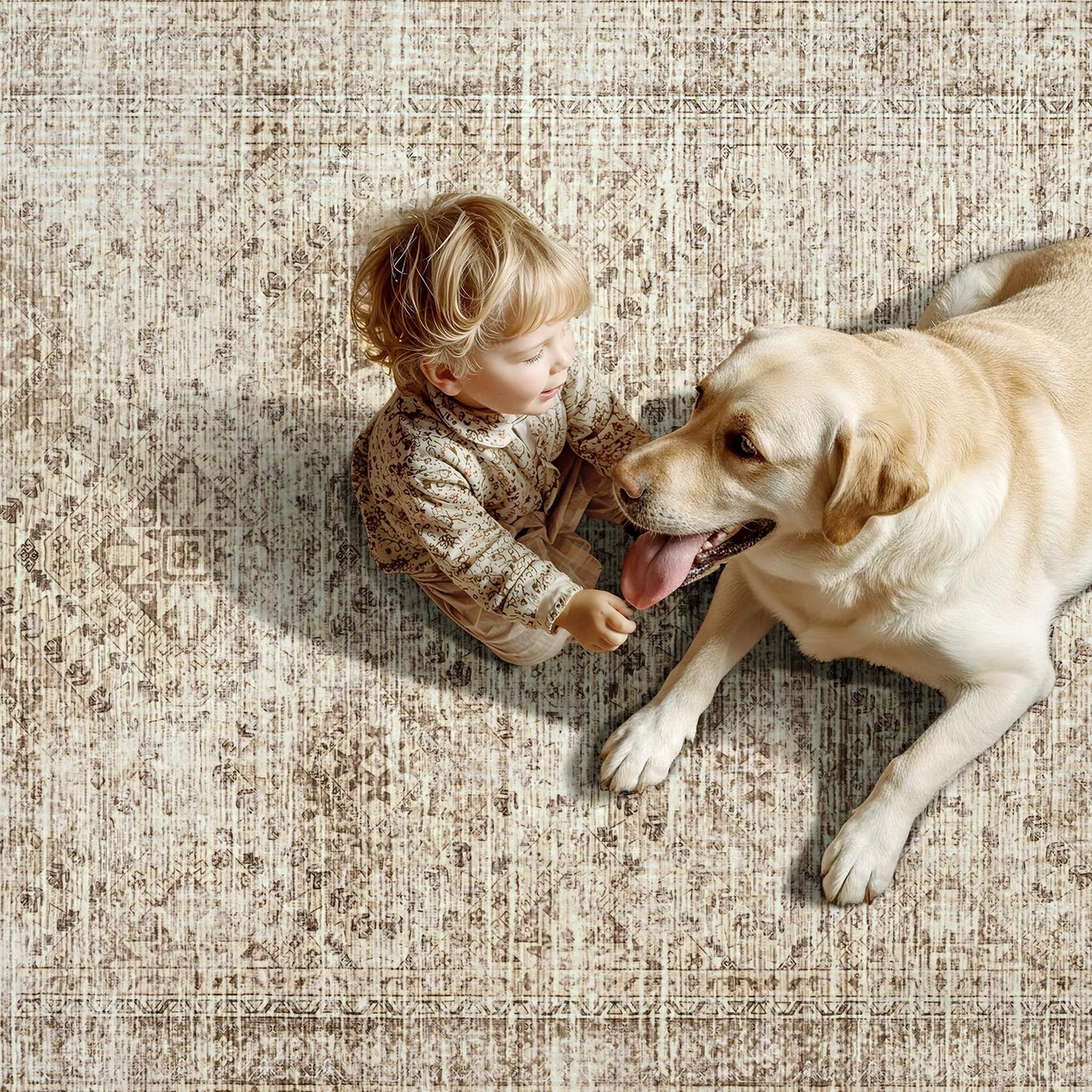 MIULEE 2x6 Washable Hallway Runner Rug, Vintage Long Rug for Hallway Kitchen Bedroom Laundry Room Bathroom, Non-Slip Stain Resistant Soft Throw Carpet Floor Mat, Neutral Beige