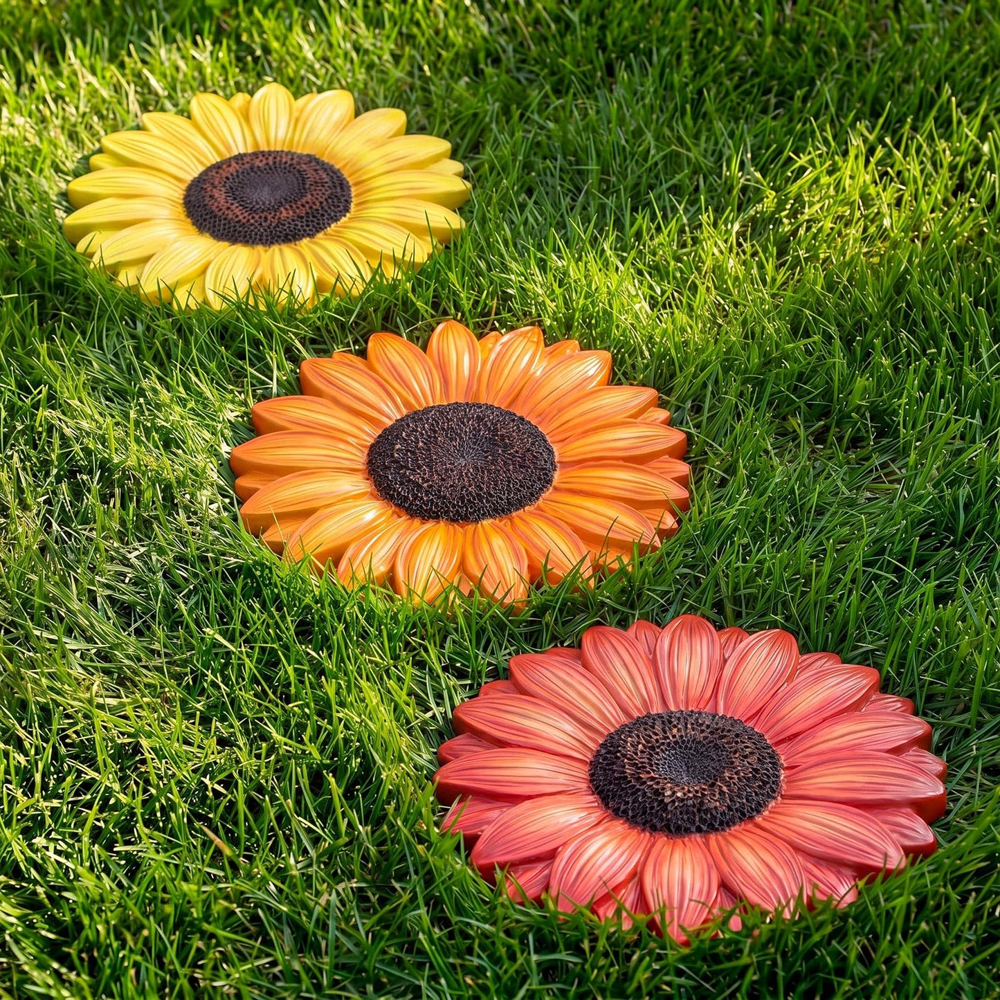 Cinnvoice 3 Pack Garden Stepping Stone Outdoor, Decorative Dimensional Resin Stepping Stones for Patio Pathway Landscaping Walkway Sculpture Yard Backyard Lawn(Sunflower,10 Inches)