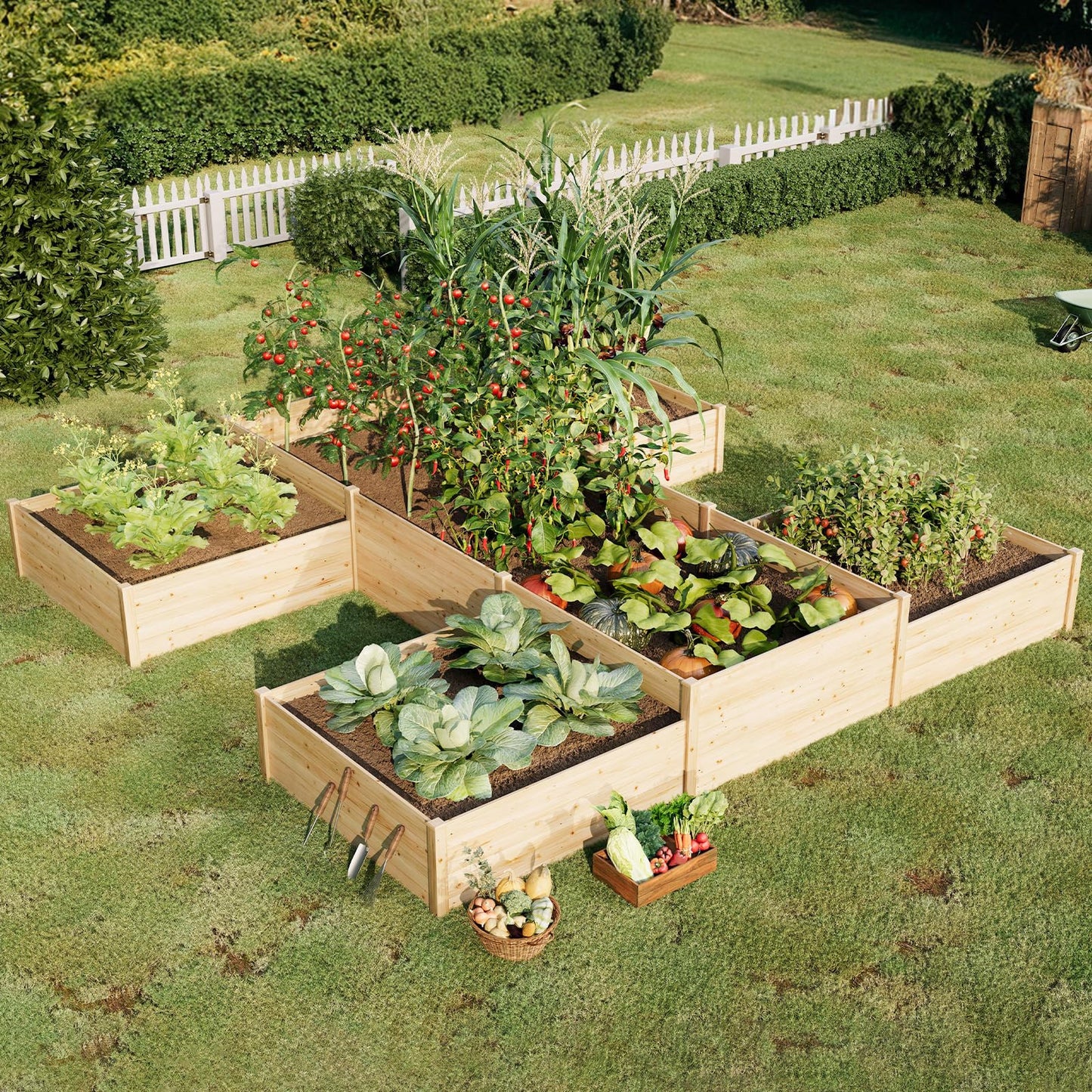 SPECRAFT H-Shaped Raised Garden Bed, 12x12x2 ft, Double-Layer Wooden Planter Box for Outdoor Patio Garden，180 cu. ft Capacity
