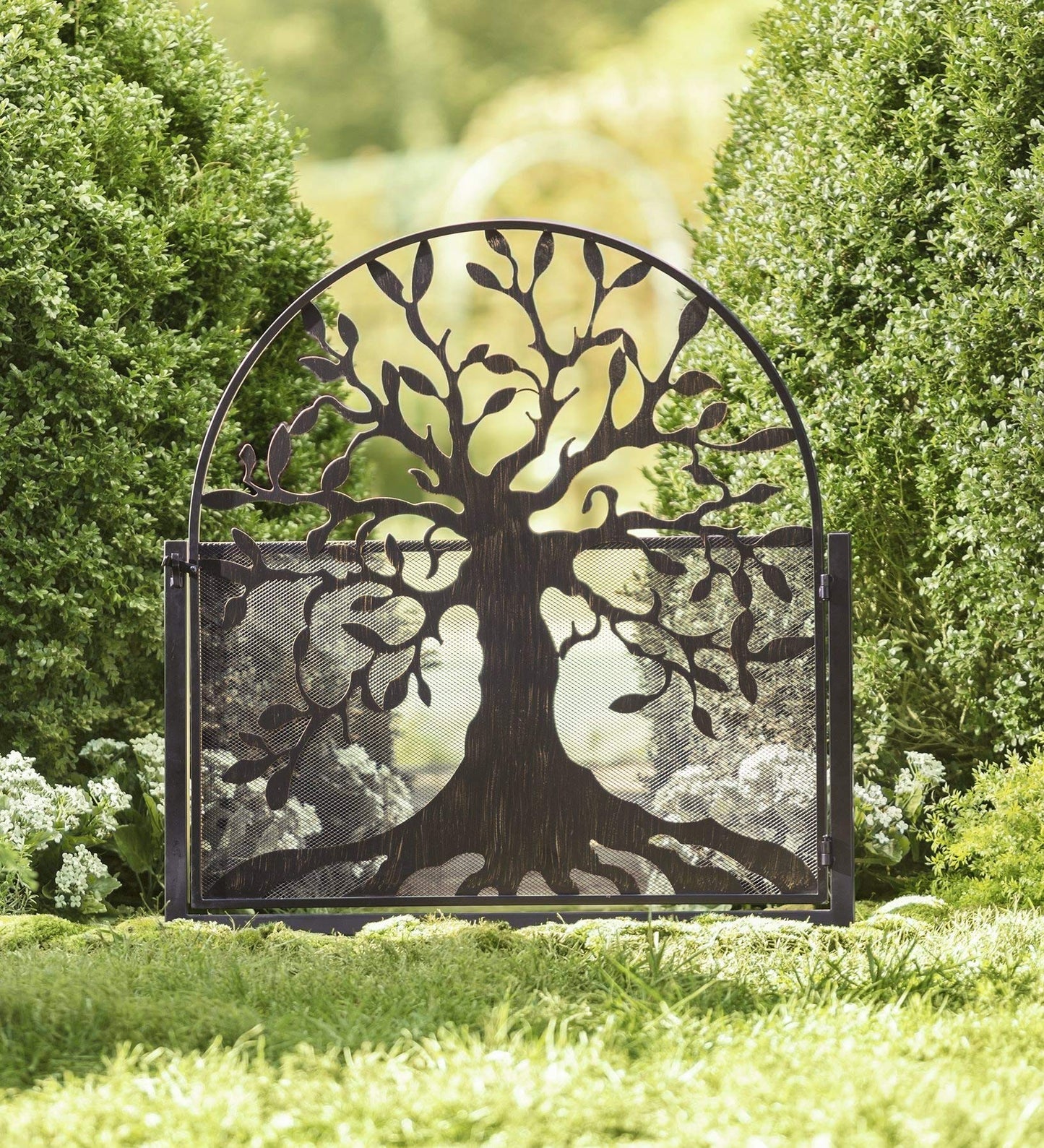 Plow & Hearth Arched Tree of Life Garden Gate | Laser-Cut Design | Metal | Black/Bronze Finish | Versatile | 36" W x 1¼"D x 36" H | Latch Closure