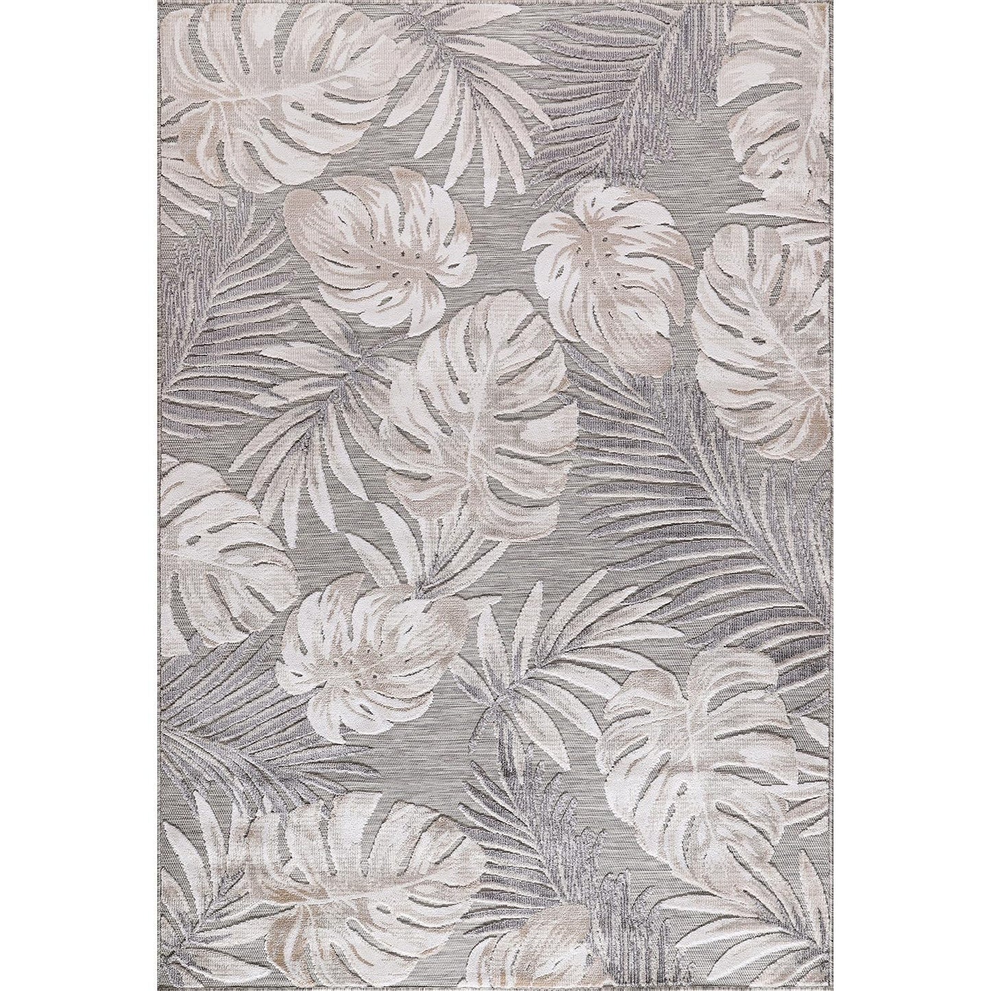CAMILSON Indoor Outdoor Rug, Beige 6’x9’ Leaf Tropical Botanical Area Rugs for Indoor and Outdoor patios, Easy-Cleaning Non-Shedding Living Room, Garden and Kitchen Washable Outside Carpet (6x9)