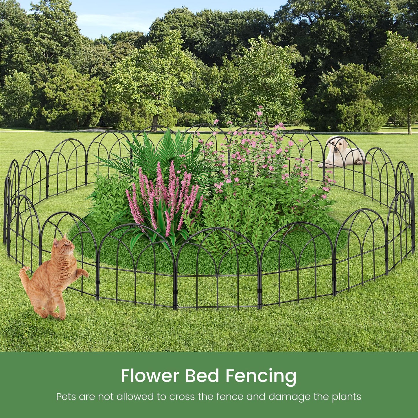 Youpehom Small 12.55"*16.53" Decorative Garden Fencing Border, No Dig Fences Barrier, Black Metal Fence, Garden Edging Fence Panel, Dog Fence Outdoor for Yard, Flower Bed (6 pcs)