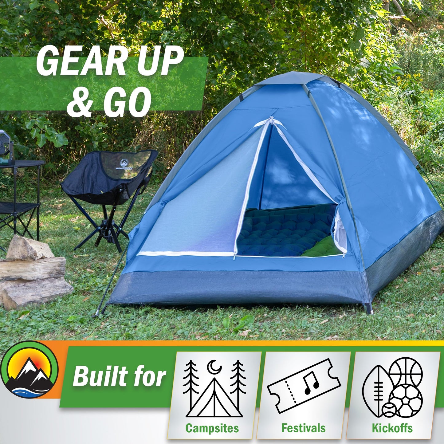 2 Person Camping Tent with Rain Fly and Carrying Bag – Lightweight Outdoor Pop Up Tents for Camping Essentials, Music Festivals, Backpacking, Hiking, or Beach Shelter by Wakeman Outdoors