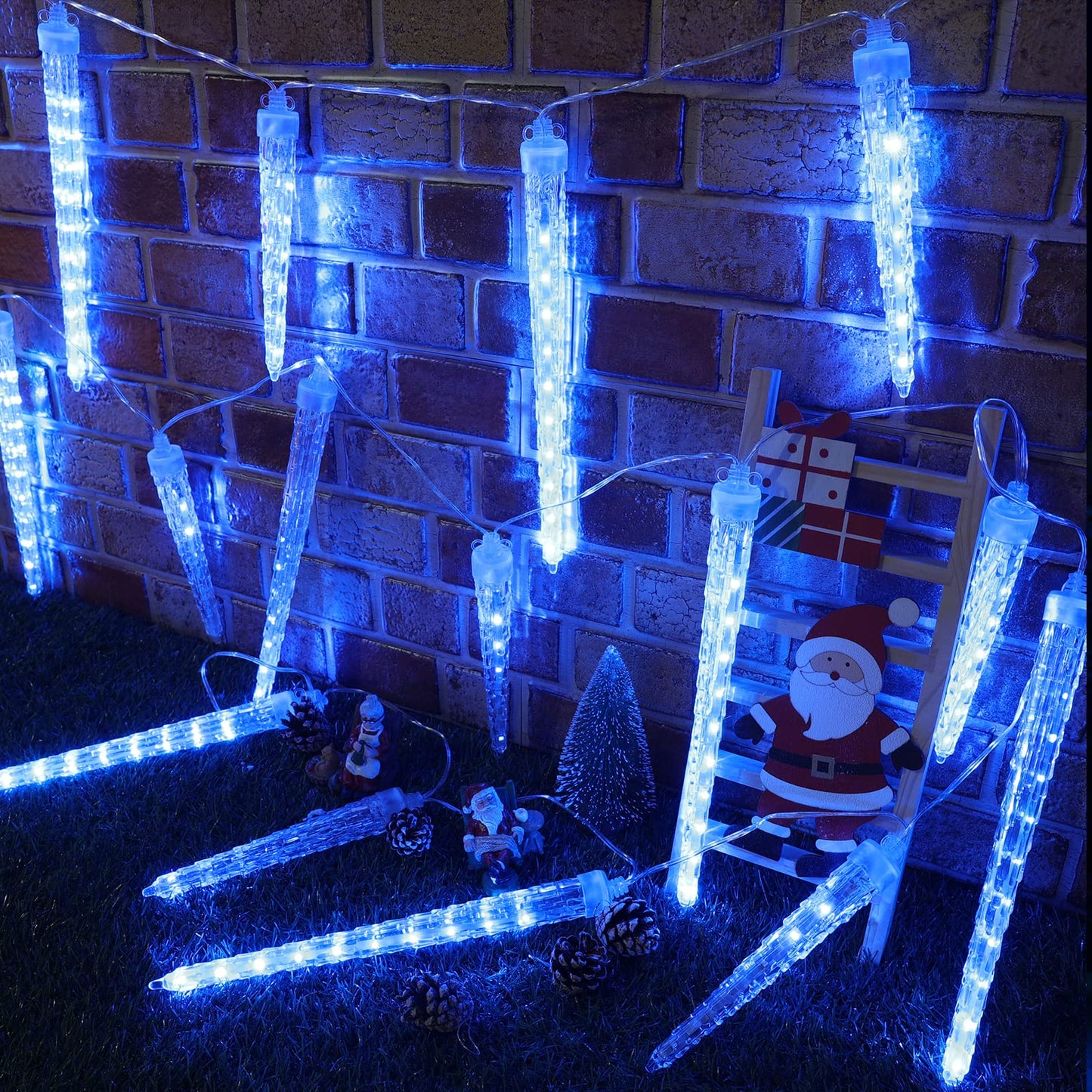 Joomer Icicle Christmas Lights Outdoor, 13FT 20 Icicles 320 LED Meteor Shower Icicle Lights Timer Waterproof Connectable Christmas Light for Outside Home Xmas Decoration - Blue
