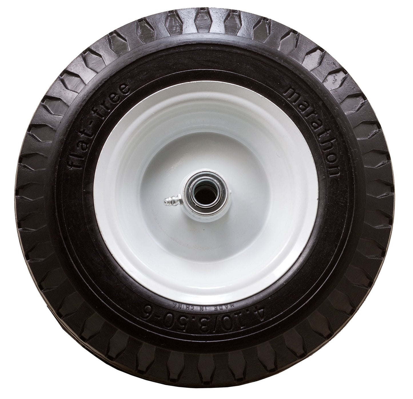 Marathon 4.10/3.50-6" Flat Free, Hand Truck / All Purpose Utility Tire on Wheel, 3" Centered Hub, 3/4" Bearings