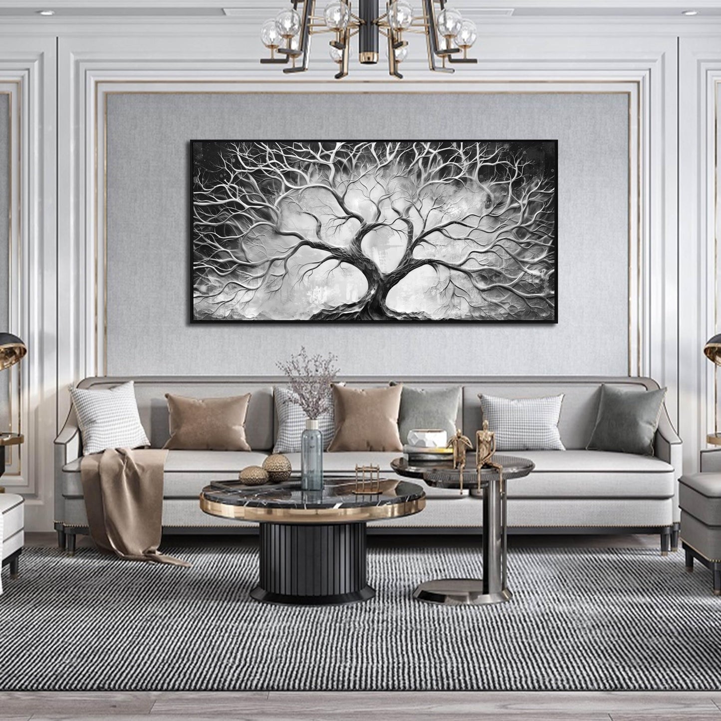 Black and White Wall Art for Bedroom - Black Framed Tree Canvas Wall Art for Living Room Size 24" x 48"