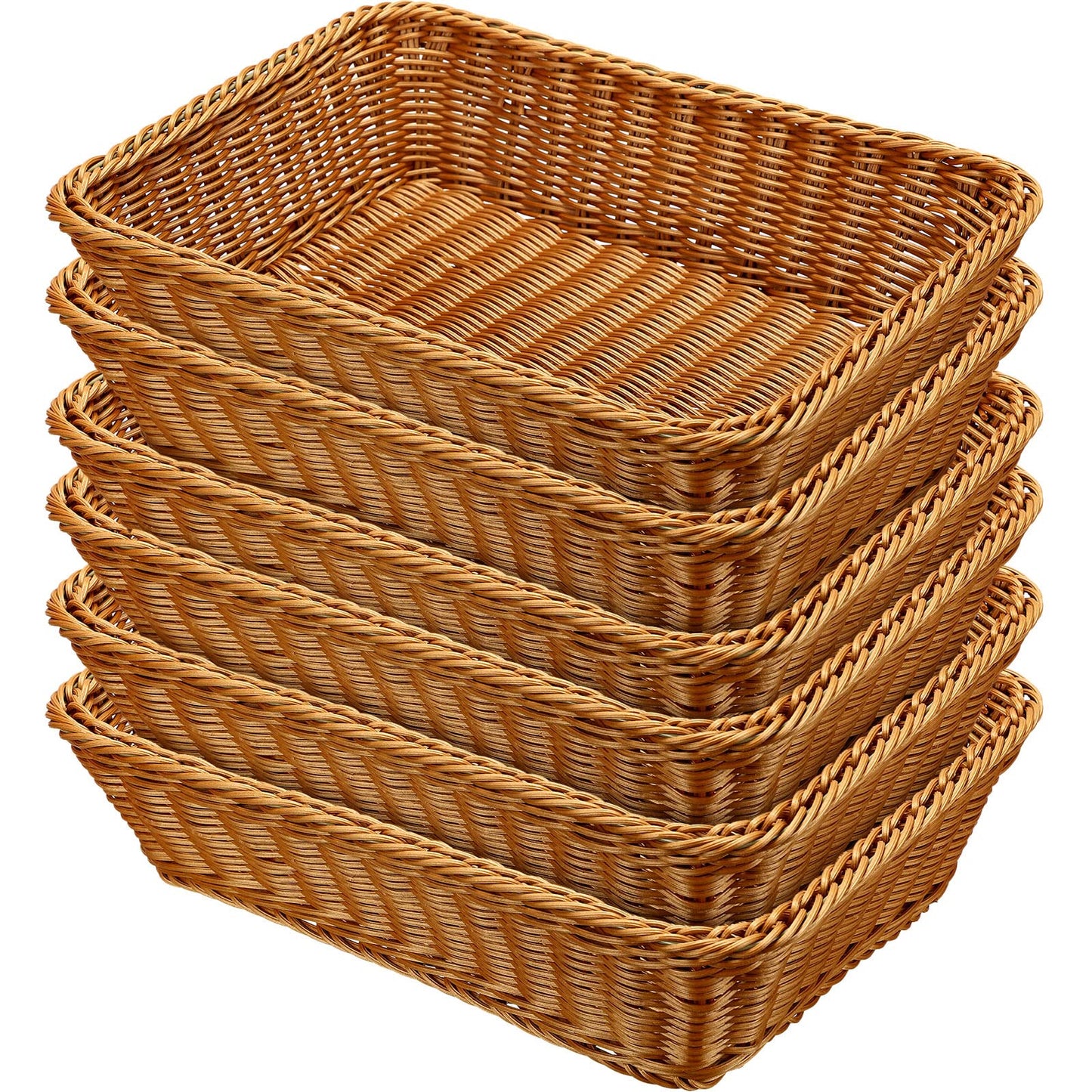 Irenare 6 Pack Wicker Bread Basket 17.7 Inch Woven Bread Serving Baskets for Gifts Poly Rattan Fruit Tabletop Food Trays for Display Vegetables Restaurant Kitchen Snacks