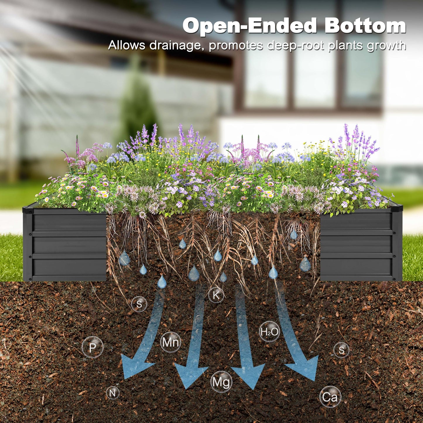 NUU GARDEN Rectangular Galvanized Raised Garden Bed for Gardening Elevated Planting Metal Planter Box Outdoor Patio Planting Bed for Vegetables Flowers Herb, Dark Gray