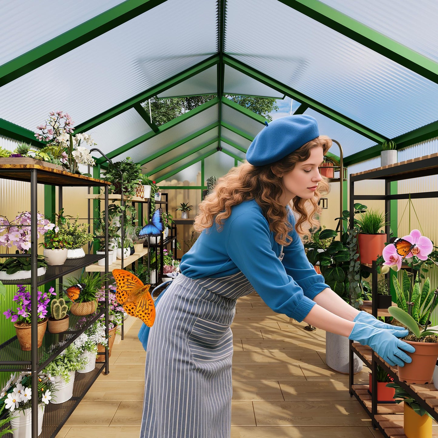 Garvee 6 X 10 Greenhouse, Greenhouses for Outside, Polycarbonate Greenhouse with Aluminum Frame, Lockable Door and Ajustable Roof Vent for Backyard, Green Houses for Outside Garden Backyard, Patio