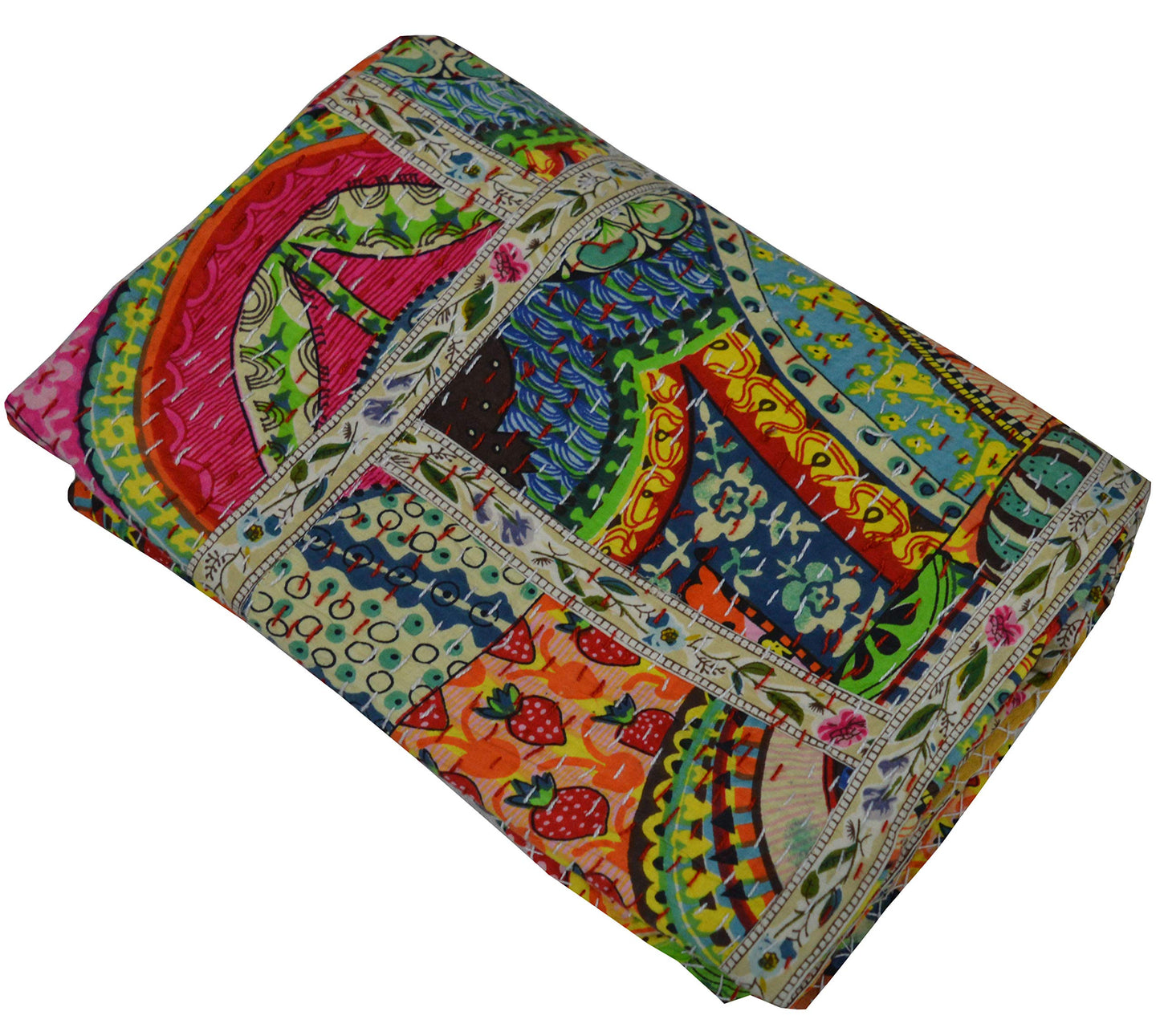 V Vedant Designs Indian Handmade Twin/Queen/King Size Cotton Patchwork Kantha Quilt Reversible Bedding Quilt (Twin)