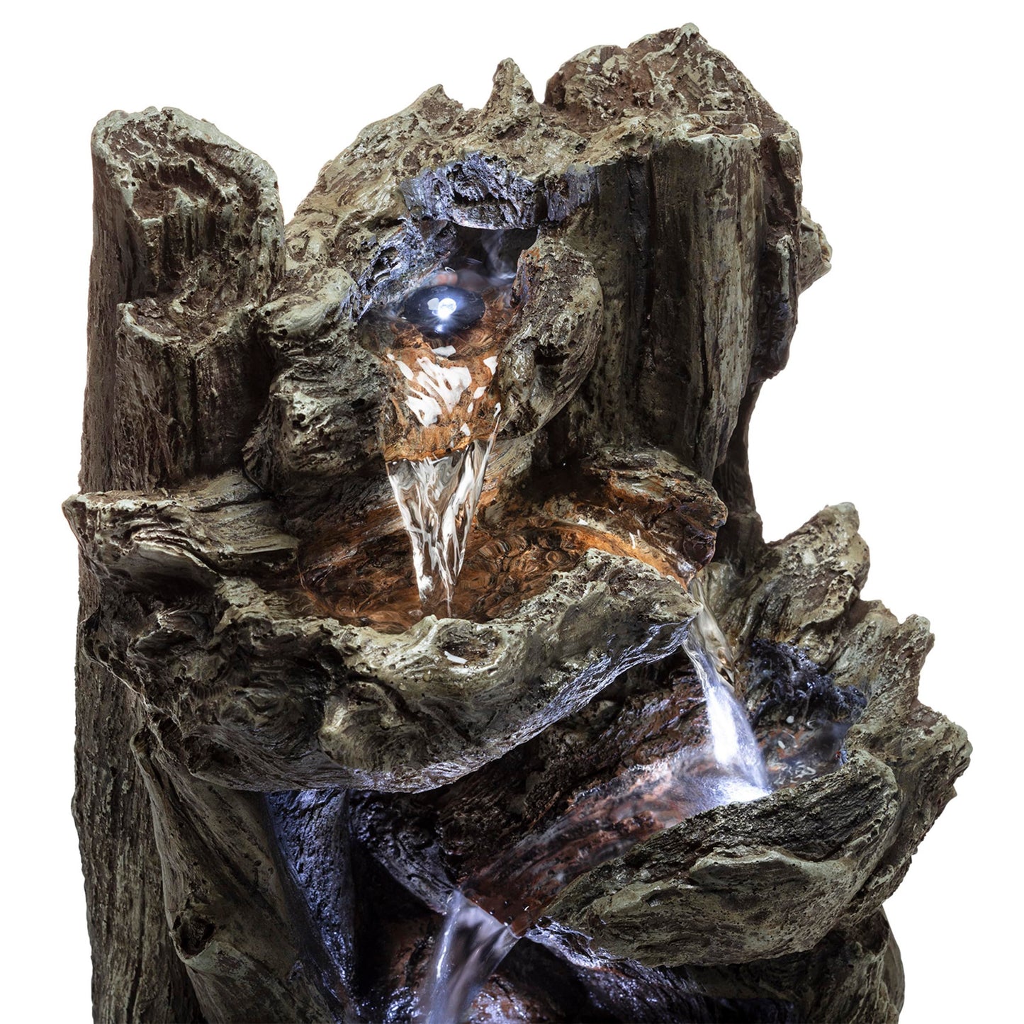 Alpine Corporation | 14"H Indoor Tiered Log Tabletop Fountain with LED Lights — Cascading Waterfall Design Creates Relaxing Ambiance for Home & Office Décor