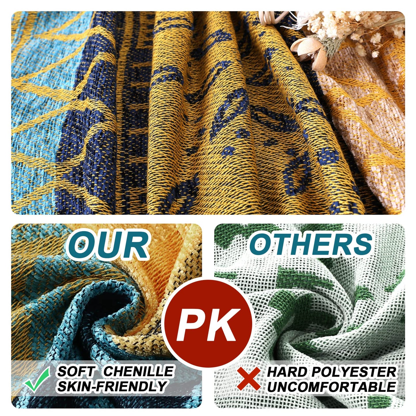 Turquoize Boho Couch Cover Bohemian Cotton Sofa Cover Sofa Throw Cover for Couches Sofa Slipcover Sectional Sofa Couch Covers Feature Hippie Chenille Jacquard Fabric(91"x 134",XX-Large,Yellow Navy)