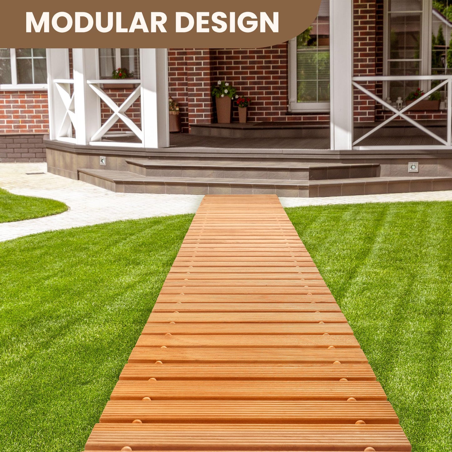 pbugac 8FT Wooden Garden Pathway, Roll Out Walkway for Patio, Backyard and Outdoor Decor, Weatherproof, Non Slip and Easy to Install, Perfect for Beach, Wedding or Lawn (Natural)