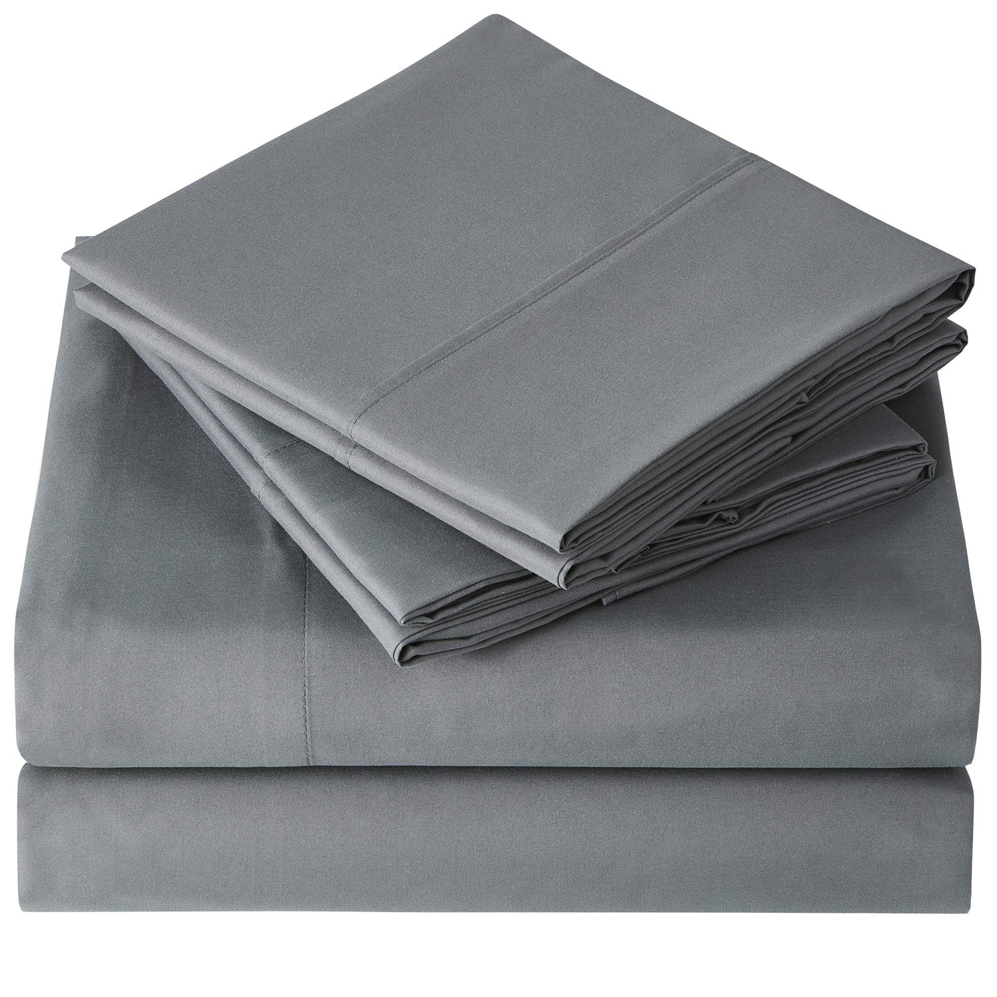 Queen Bed Sheet Set, 6 PC Super Soft Microfiber Bedding Set, Wrinkle & Fade Resistant Sheet Set, Hotel Quality Fits Mattress Up to 14'' Deep Pocket, Grey