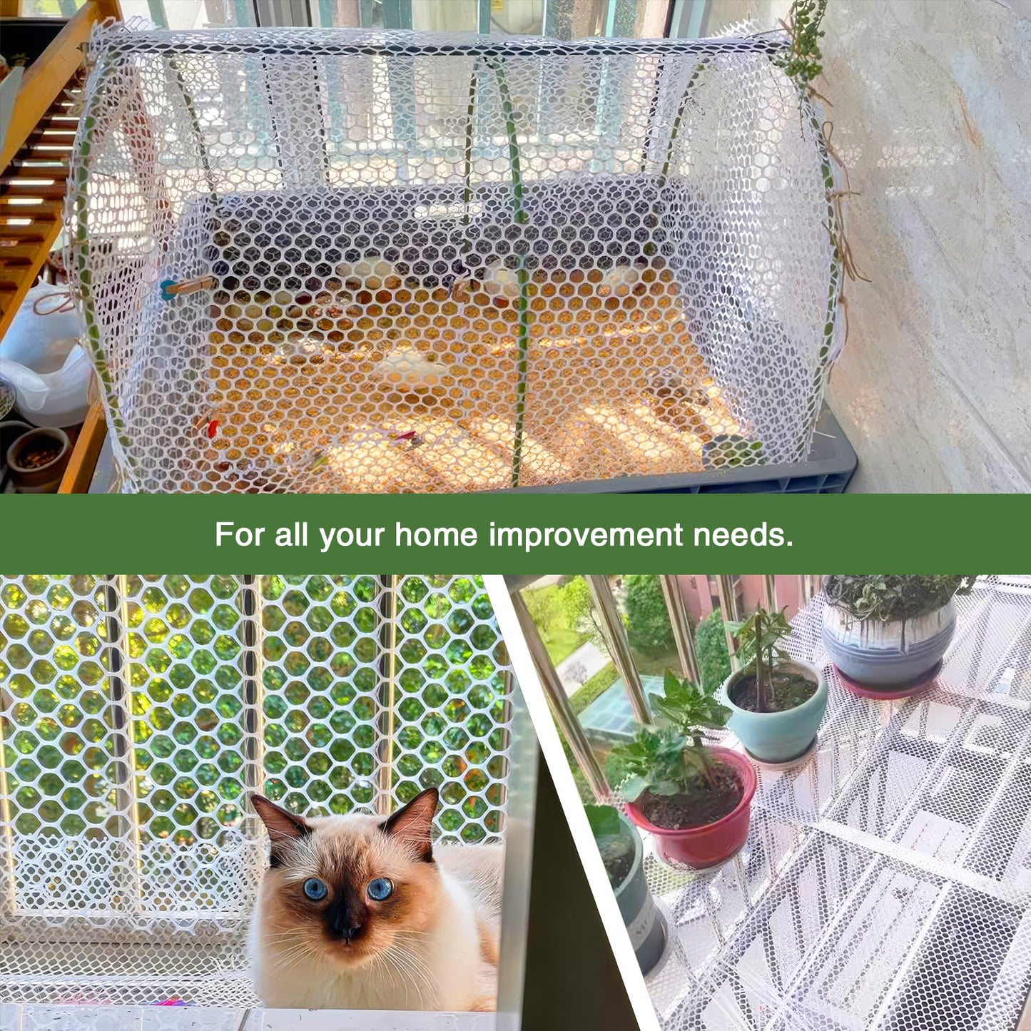 Plastic Wire Mesh Fence 16In x 20Ft, Chicken Wire Fencing for Poultry, Dogs, Rabbits, Snake Barrier, Garden Netting, Balcony Pet Barrier, Lightweight Plastic Mesh for Outdoor Use White