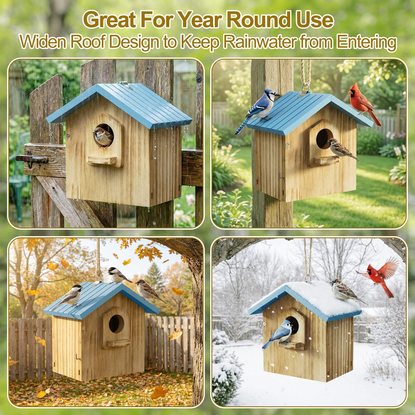 Auslar Bird House for Outside, Wooden Birdhouses for Outdoors, Bluebird House for Outside Clearance, Hanging Bird Houses for Cardinals Finch Wren Swallow for for Garden Viewing