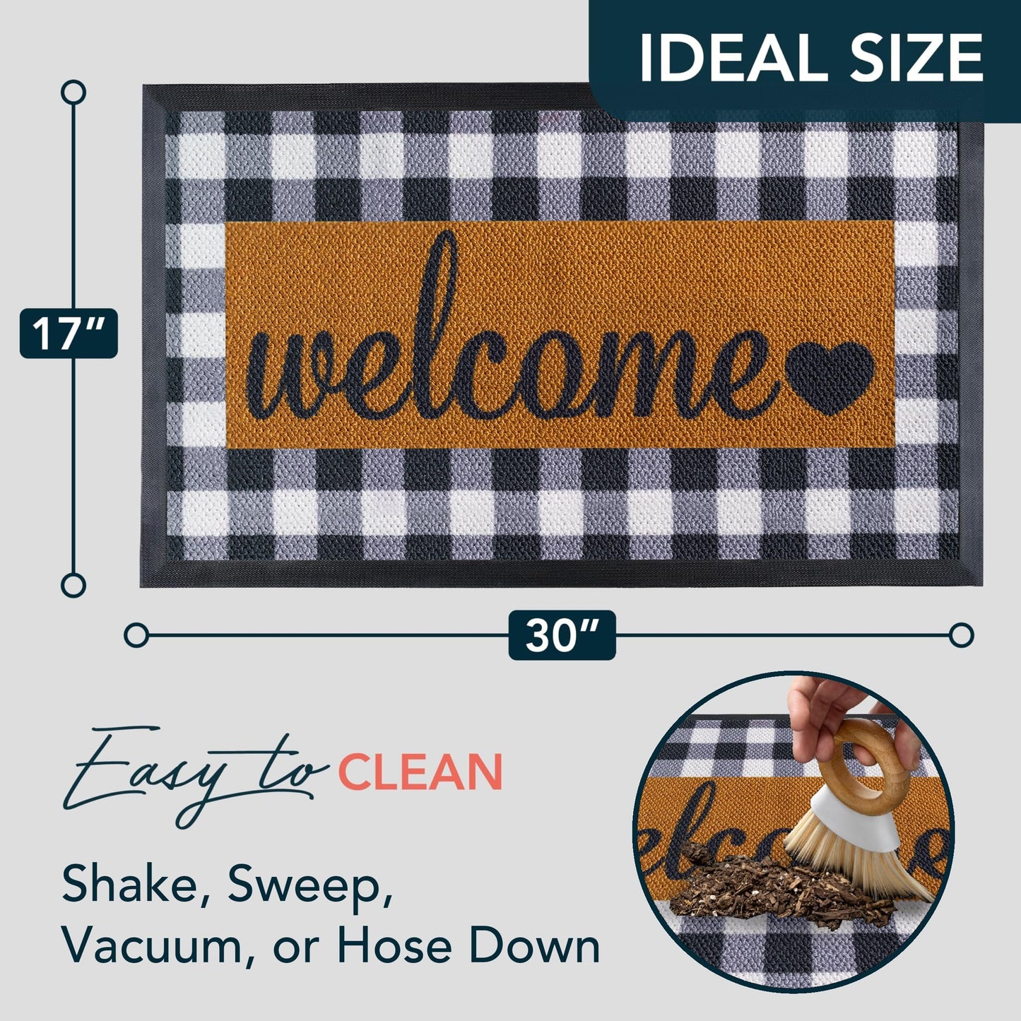 ubdyo Welcome Mat for Front Door Outside - Dirt Trapping Doormat Outdoor Entrance - Low Profile Welcome Matt Outdoor - Rubber Backing Anti Slip Door Mat - Regular 30'' x17'' (Checkered)
