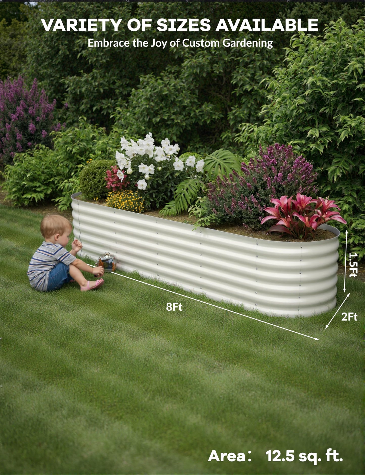 GarveeLife 8x2x1.5 ft 2-Pack Raised Garden Bed - Galvanized Steel Outdoor Planter Box for Vegetables, Flowers & Herbs - Durable Rust-Resistant Garden Box, Easy Assembly Raised Beds for Gardening,Beige