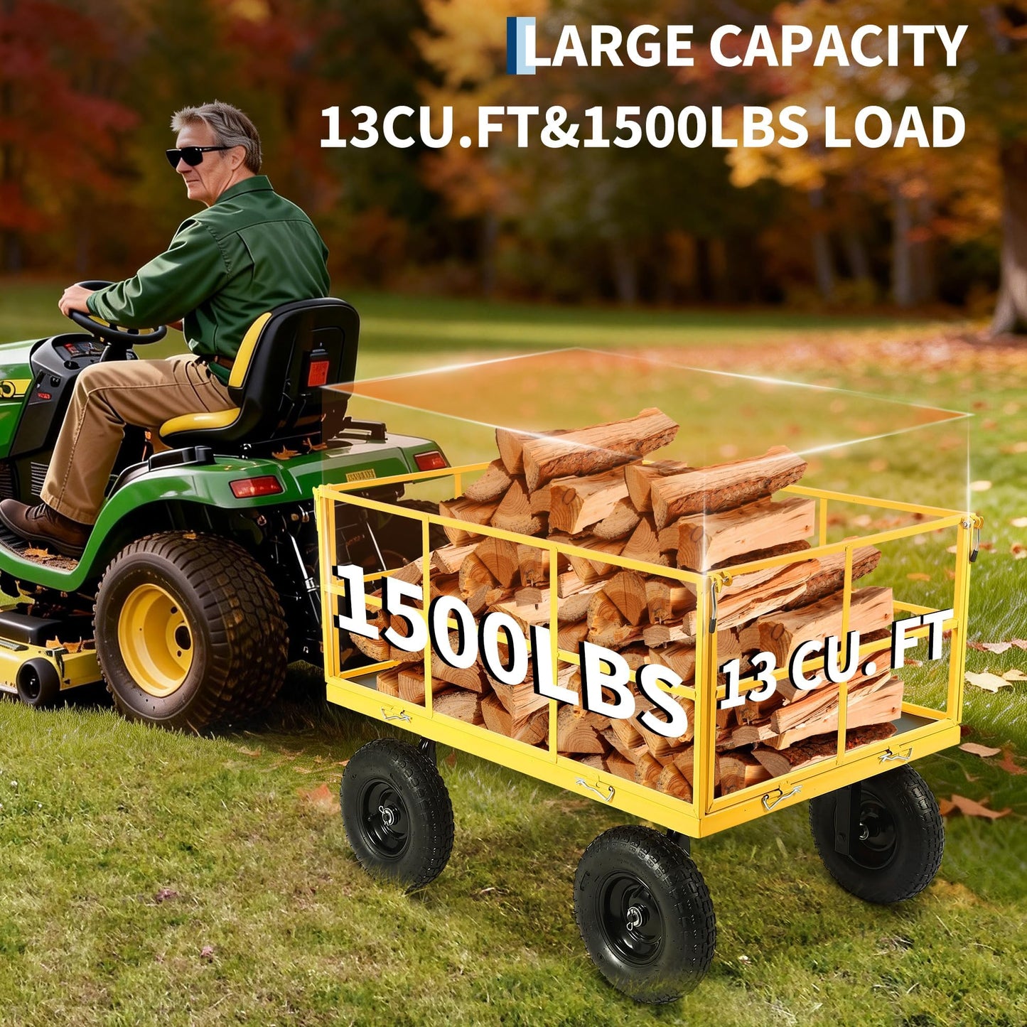 Garvee 1500 LB Garden Wagon Cart with 13 in All Terrain Tires, 3-in-1 Yard Wagon Cart with Removable Side Panels, Heavy Duty Outdoor Metal Utility Wagon Yard Trailer for Outdoor Lawn, Yard, Backyard