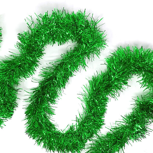 Allgala Green Tinsel Garland, 50 Feet Christmas Metallic Foil Tinsel Garland Decoration for Holiday Tree Walll Rail Home Office Event Fall Thanksgiving Decoration