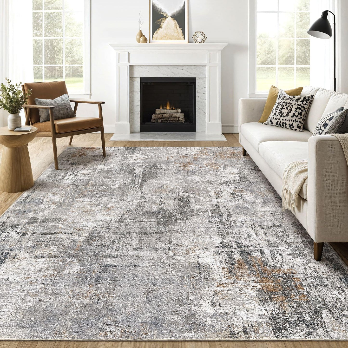 LOONGRUG 9x12 Area Rug Living Room: Washable Large Abstract Soft Stain Resistant Indoor Floor Rugs Non Slip Accent Carpet for Bedroom Nursery Playroom Office Dining Room Dorm Home House- Gray Rust