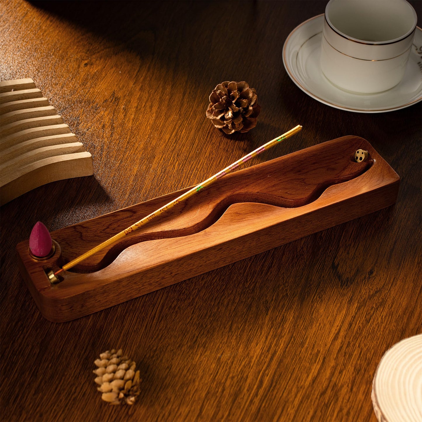 Zeckzoin 2 in 1 Wooden Incense Holder Sticks with Backflow Incense Cone Burner,Multi-Hole Fits All Thicknesses Sticks,for Meditation Yoga Home Gift