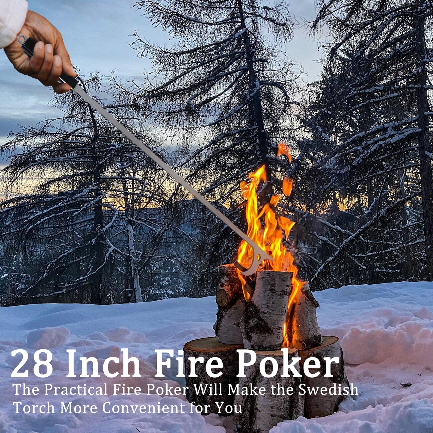 28" Firewood Tongs Set, Stainless Steel Fire Poker and Fireplace Tongs Log Grabber Set for fire pit outdoor Bonfire Wood Stove Fire Pit Use, Portable Rustproof Safely Campfire Tongs