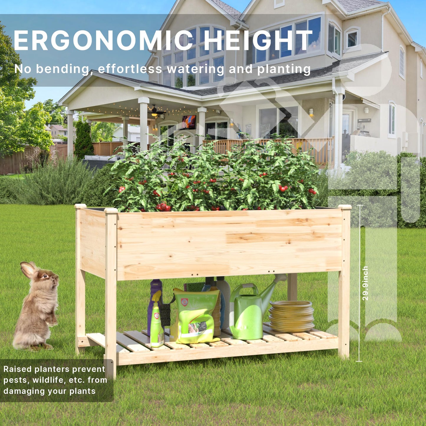 Gotland Raised Garden Bed with Legs, Raised Beds for Gardening with Storage Shelf Bed Liner Drainage Holes, Wooden Planter Raised Beds, Raised Planter Box for Backyard, Patio, Balcony, Natural