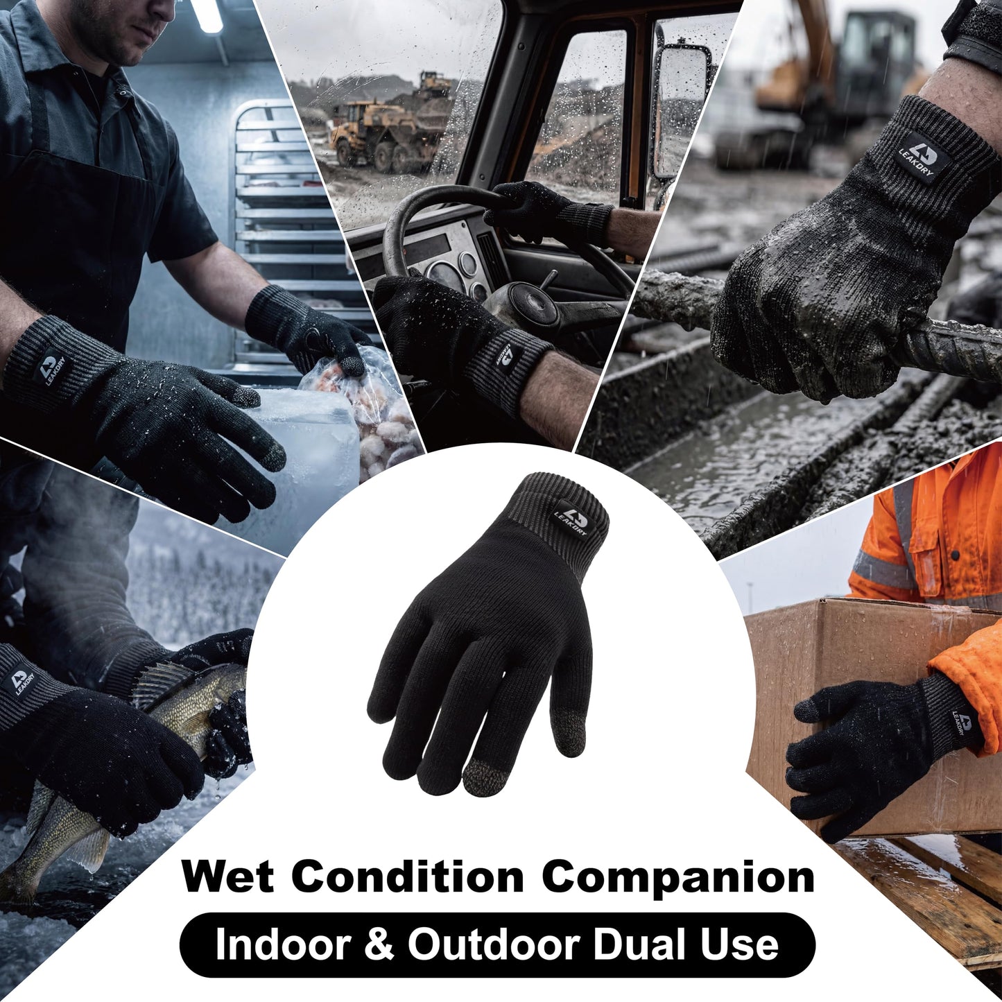 LEAKDRY Waterproof Merino Wool Touchscreen Gloves,3-Layer Inusulated Thermal Winter Gloves,Windproof for Hiking Skiing Unisex (Black, S)