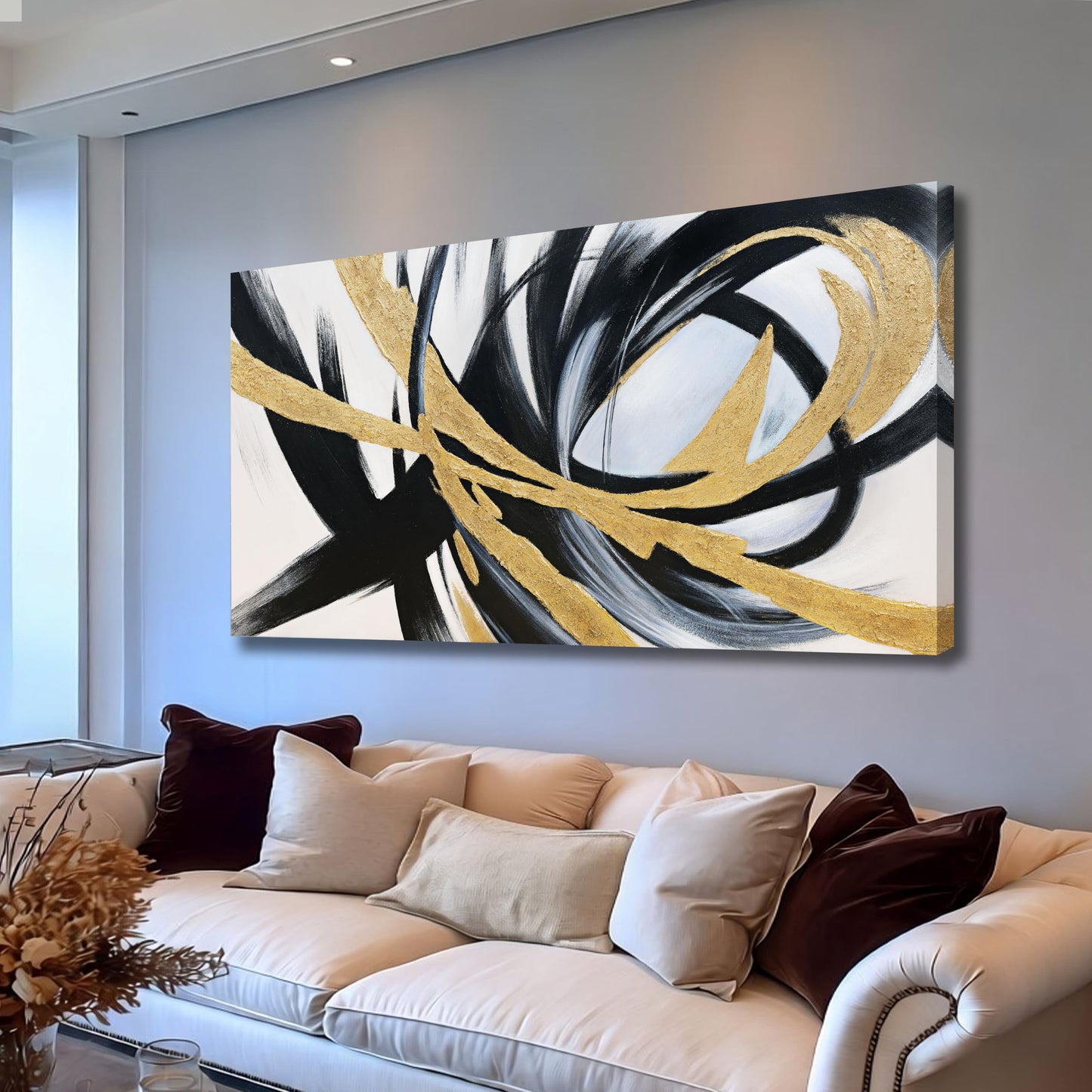 JBD JIETUAN Abstract Canvas Wall Art Black Wall decor for Living Room Minimalist Line Art Canvas Painting Modern Textured Canvas Print Bedroom Office Home Decor 24x48 Inches