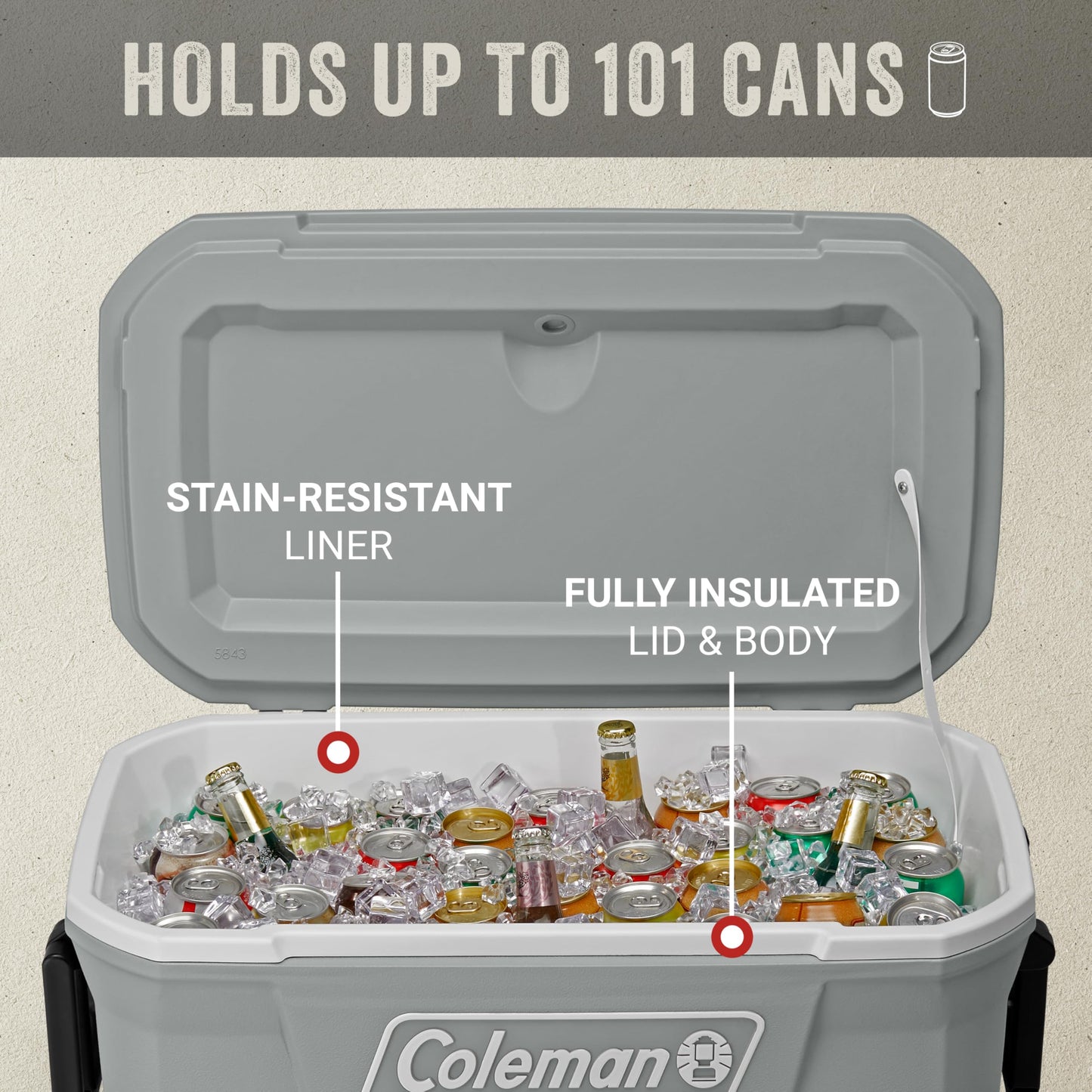 Coleman Classic Series Insulated Portable Rolling Cooler with Wheels, Leak-Resistant Outdoor Hard Cooler Keeps Ice up to 5 Days, 62-Quart