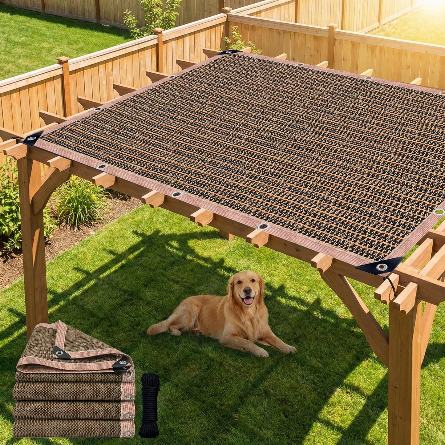 LCYFBE 90% Sun Shade Cloth with Grommets, 6.5 x 10 FT Pergola Replacement Shade Cover Canopy Privacy Screen for Outdoor Patio Garden, Mocha