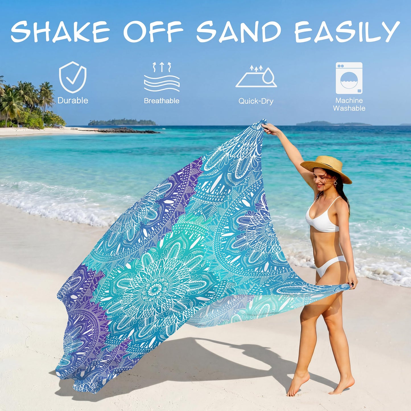 Aroveea Beach Blanket Waterproof Sandproof 1-7 Adult Oversized 78'' × 110'' Lightweight Durable Compact Sand Free Beach Mat for Travel Camping Hiking Picnic Blanket Extra Large