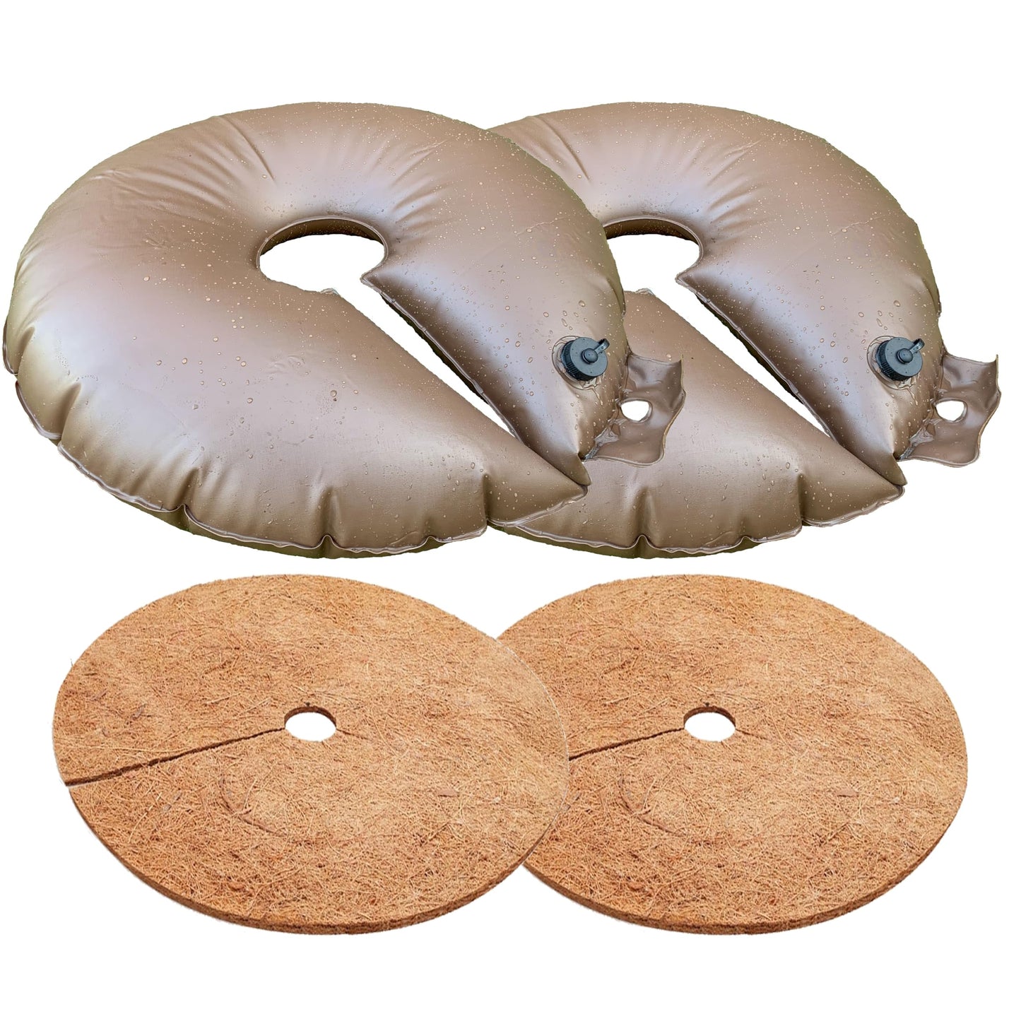 20gal Tree Watering Ring with Coconut Fiber Mulch Ring, Deep Root&Slow Release&Automatic Drip Irrigation Watering System for Trees and shrubs (2*Watering Ring +2* Mulch Mat)