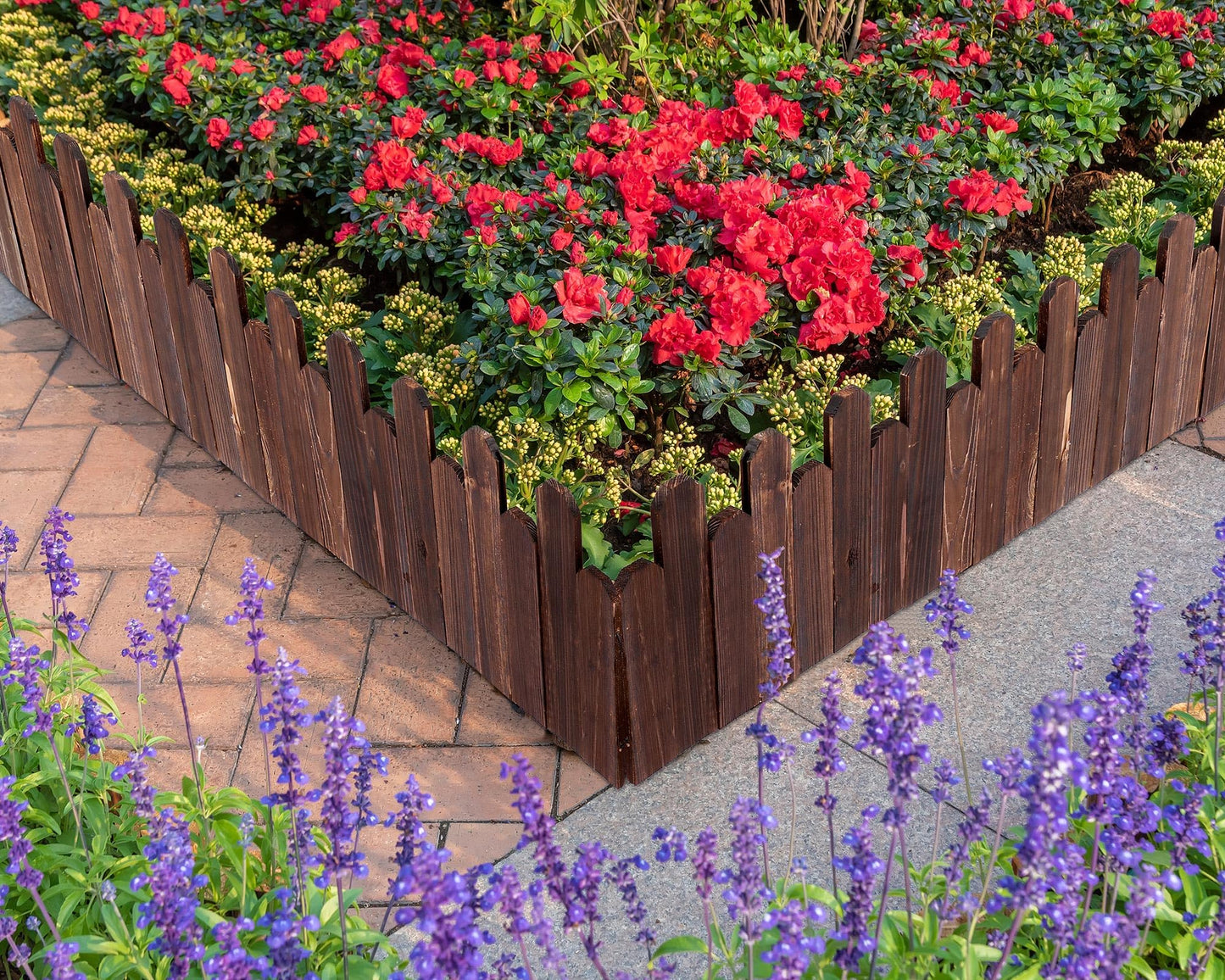 Soaoo 4 Pack Wood Garden Edging Border Outdoor Flexible Landscape Border Fence Decorative Lawn Edging with Gloves for Flower Bed Pathway Garden Yard (16 ft)