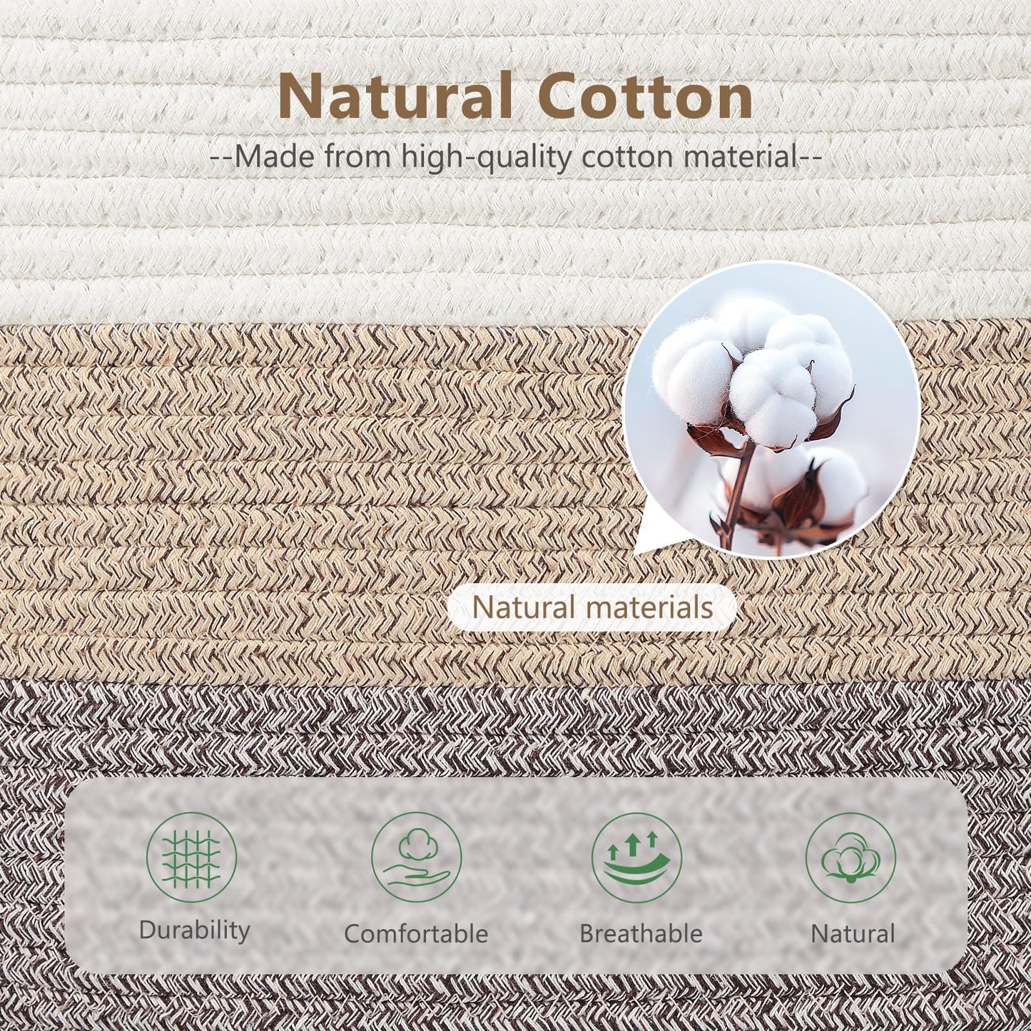 ECDYQXVU Cotton Rope Storage Basket, 15x10x9 Inches, Woven Basket for Shelves, Clothes, Towels, Books, and Laundry, White Brown (1 Pack)