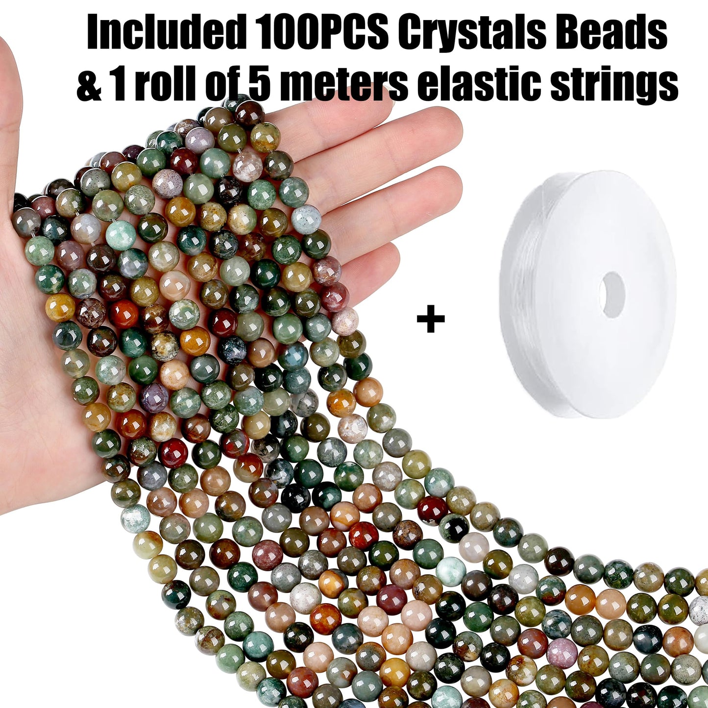 QINJIEJIE 100PCS India Agate Beads 8mm Natural Stone Beads Round Loose Gemstone Bead for Bracelet Beading Crystal Jewelry Making DIY Necklace Earrings 0.32"