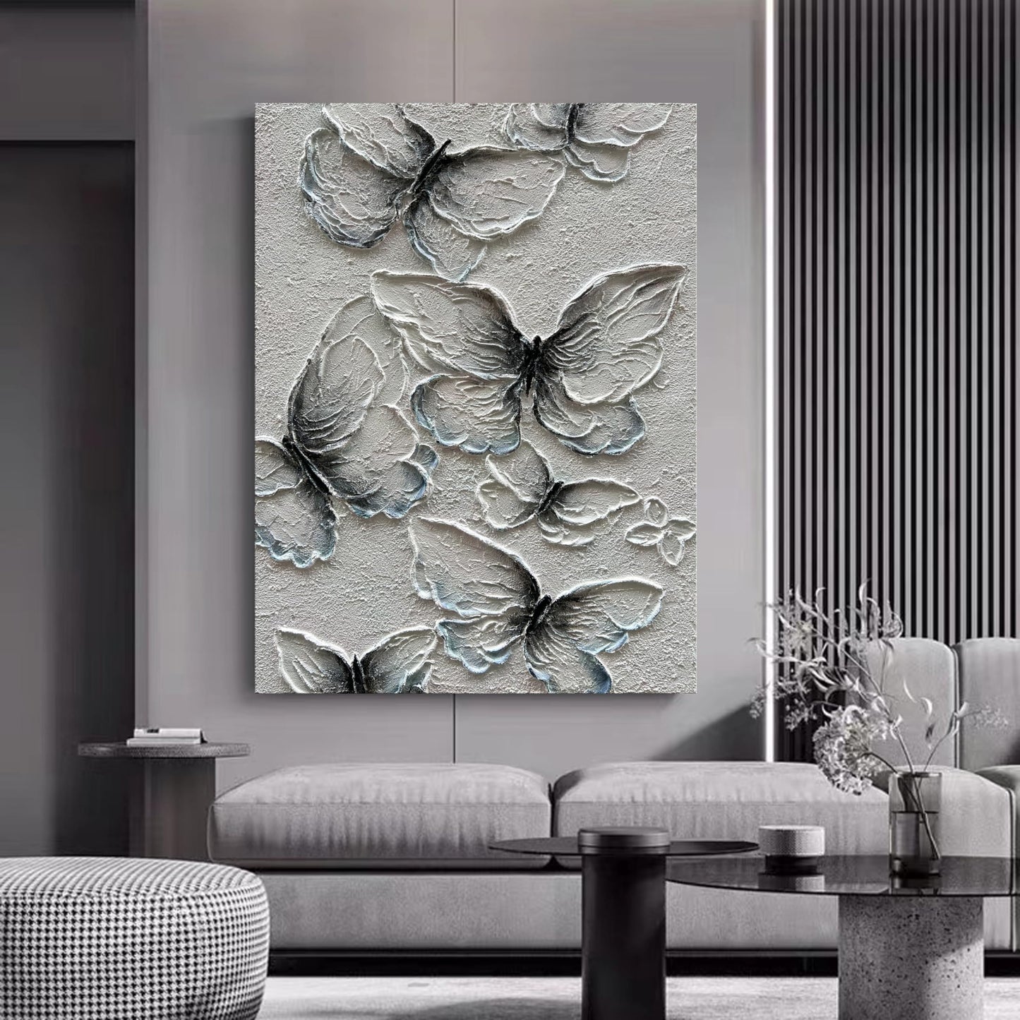 NANKAI Art Hand-Painted Thick Texture Abstract Oil Painting Flying Butterfly Oil Painting 40x28 Inch Home Wall Decoration Art