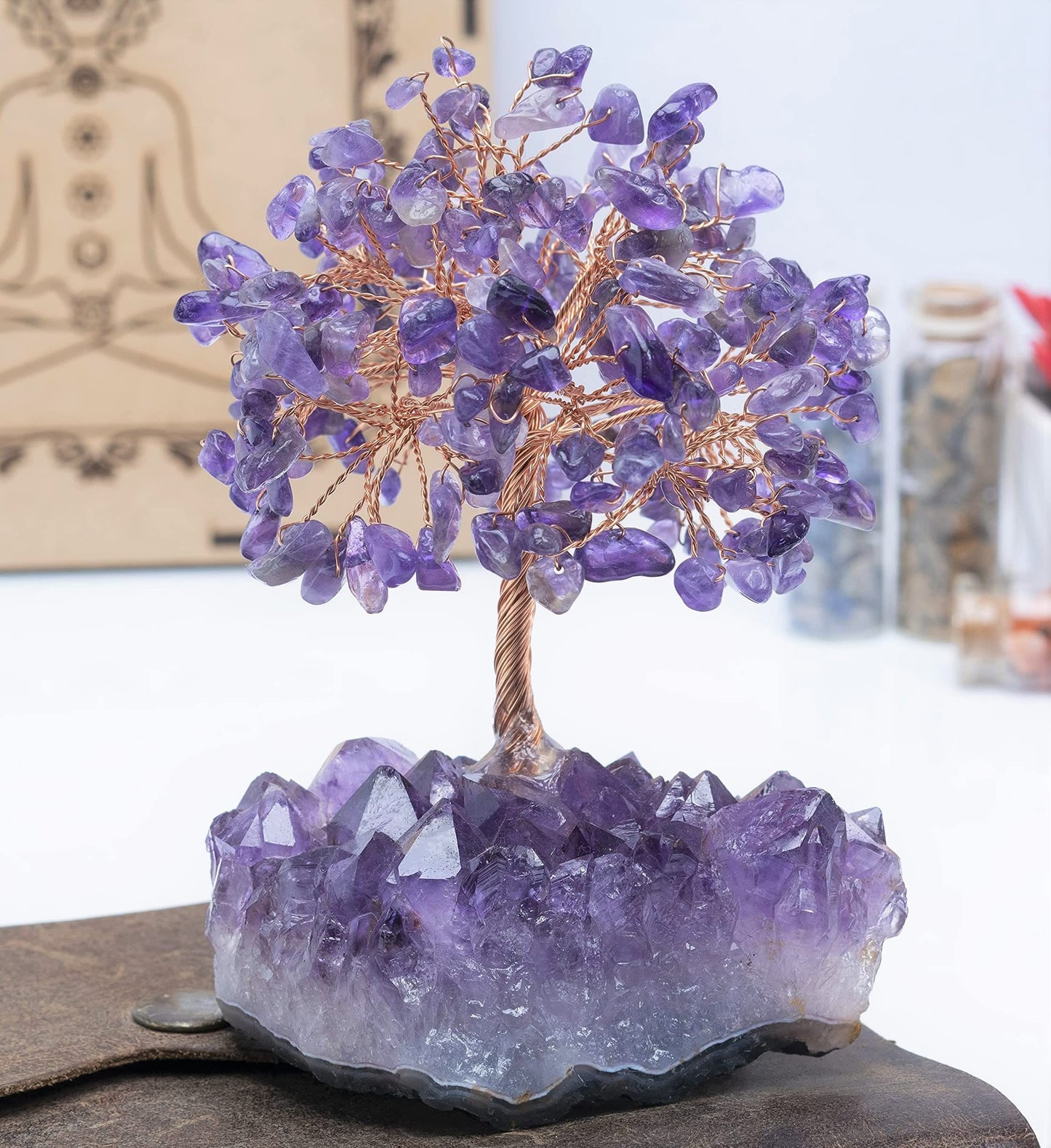 Crocon® Amethyst Crystals Tree of Life Cluster Base, Birthday Gifts for Women, Home & Office Decor Money Tree Healing Crystals Womens Gifts Ideas House Warming Gift Sister Unique Purple Decoration